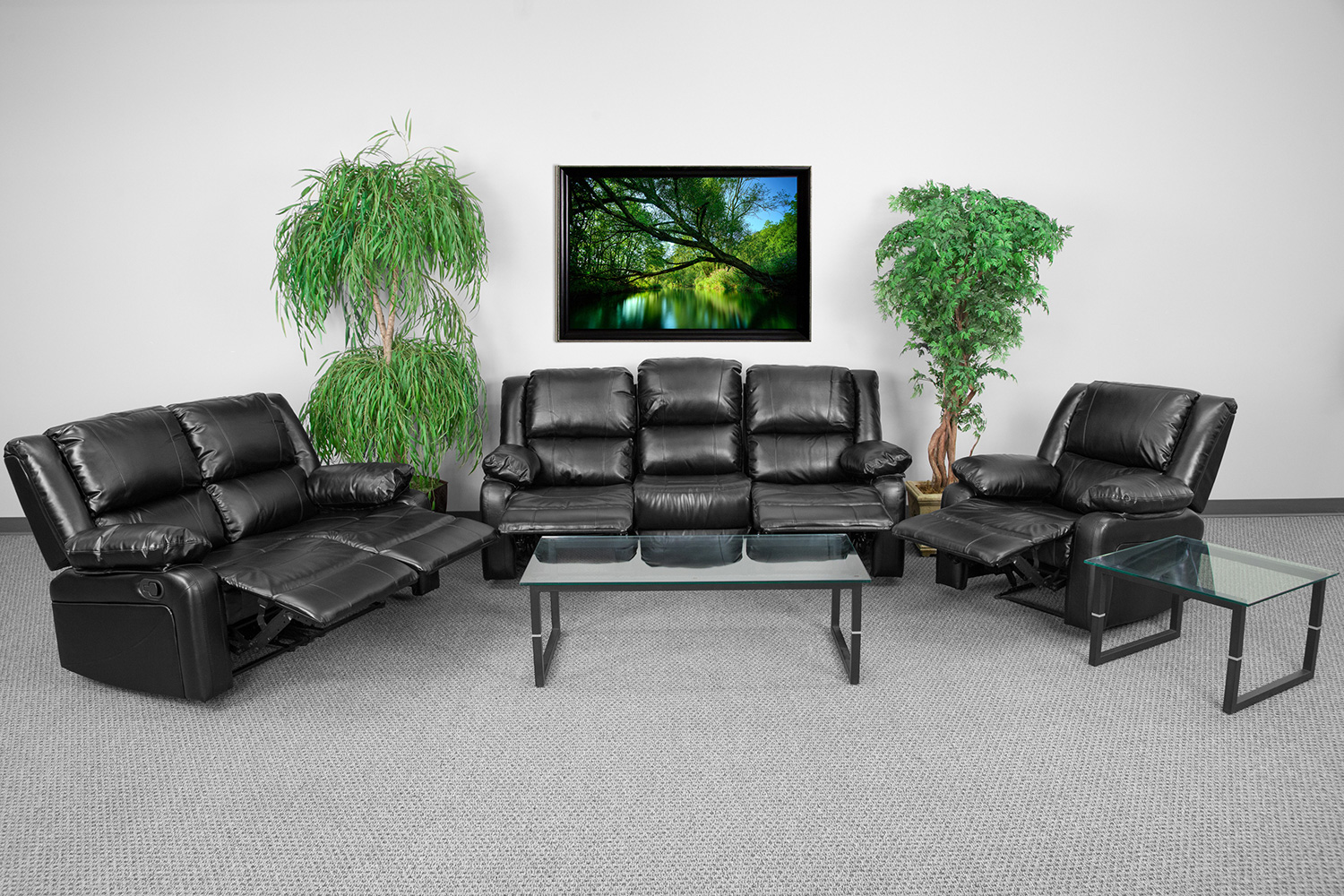 BLNK Harmony Series LeatherSoft Reclining Sofa Set - Black