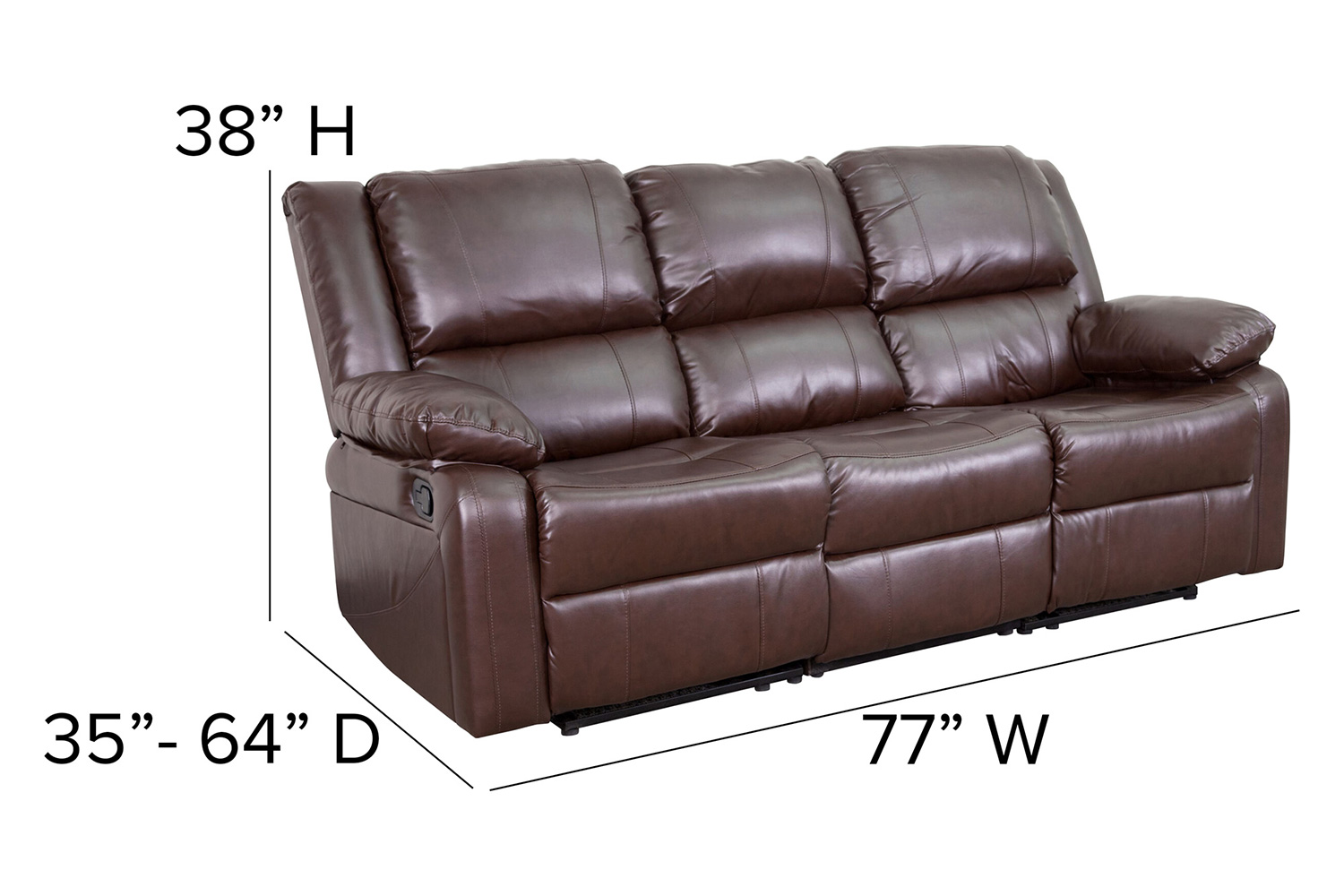 BLNK Harmony Series LeatherSoft Sofa with Two Built-In Recliners - Brown