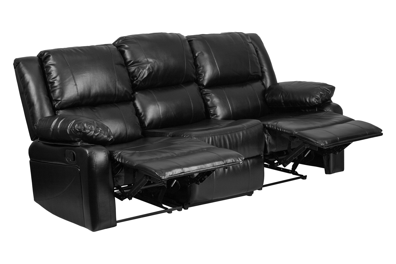 BLNK Harmony Series LeatherSoft Sofa with Two Built-In Recliners - Black