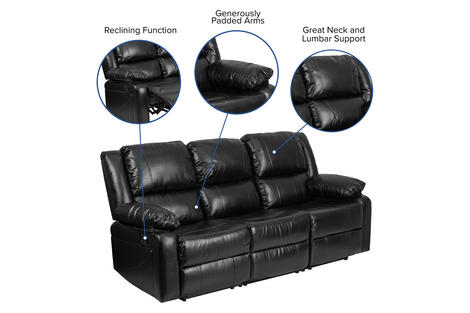 BLNK Harmony Series LeatherSoft Sofa with Two Built-In Recliners - Black