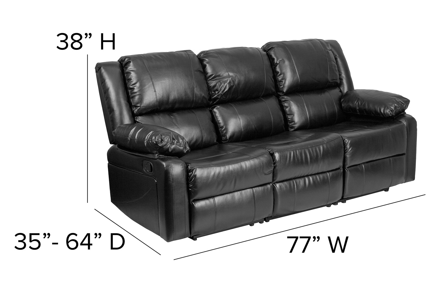 BLNK Harmony Series LeatherSoft Sofa with Two Built-In Recliners - Black