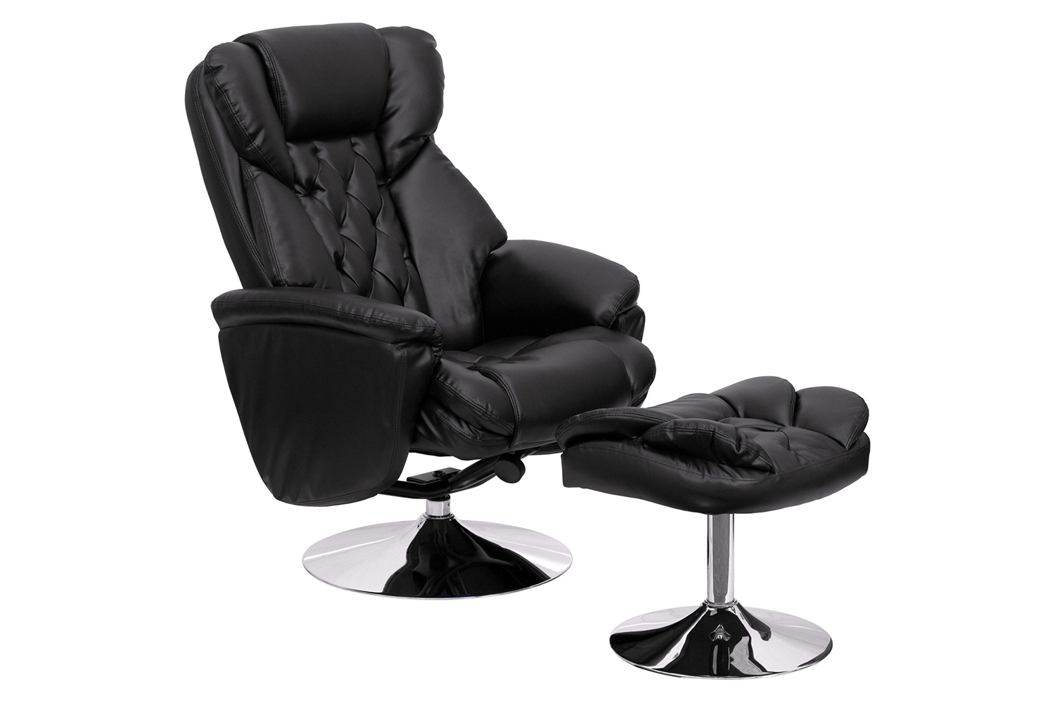 BLNK Wills Transitional Multi-Position Recliner and Ottoman with Chrome Base in Black LeatherSoft