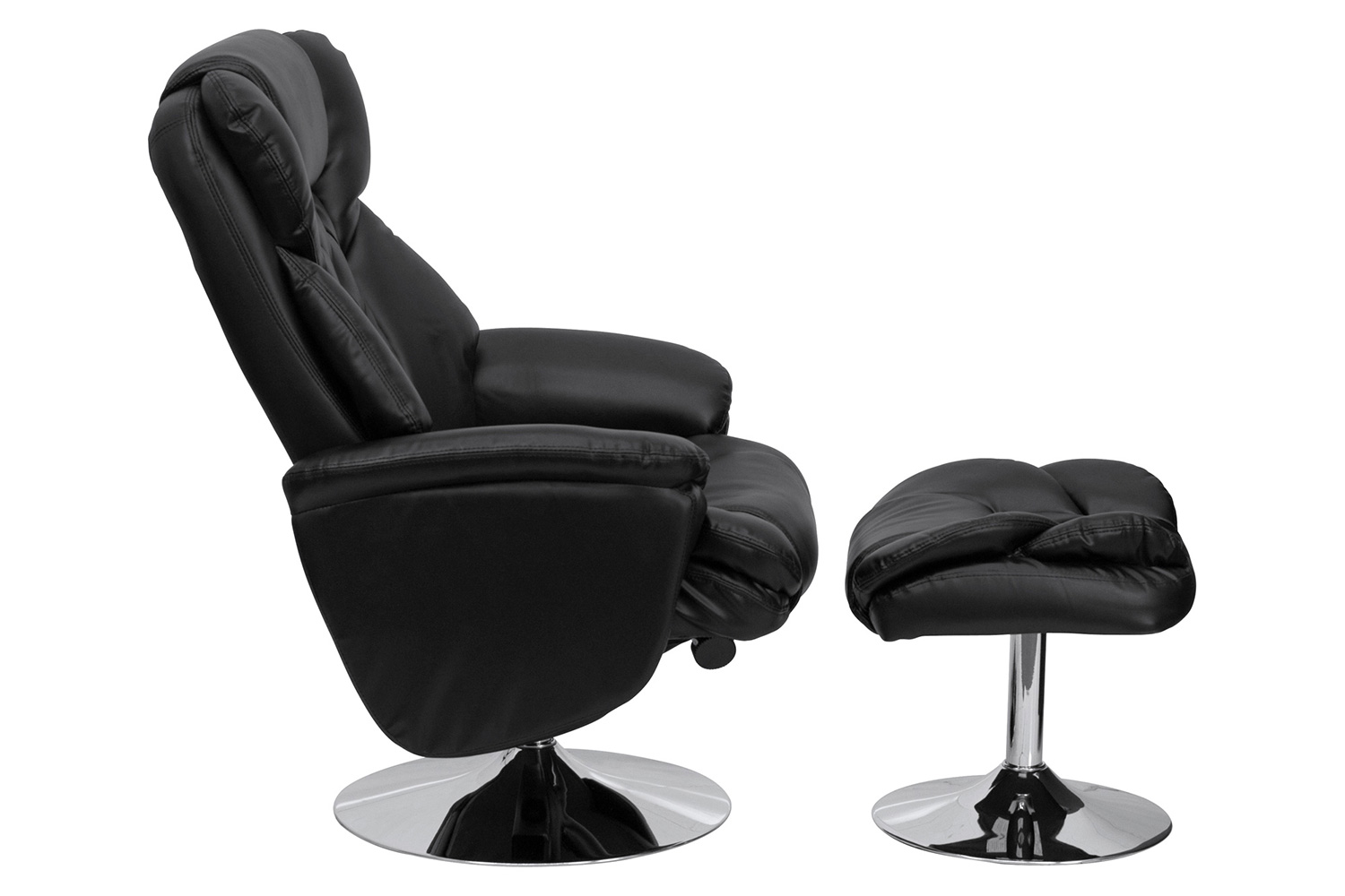 BLNK Wills Transitional Multi-Position Recliner and Ottoman with Chrome Base in Black LeatherSoft