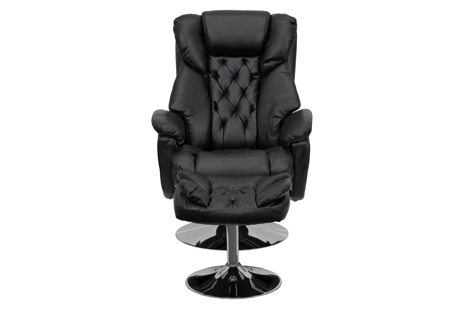 BLNK Wills Transitional Multi-Position Recliner and Ottoman with Chrome Base in Black LeatherSoft