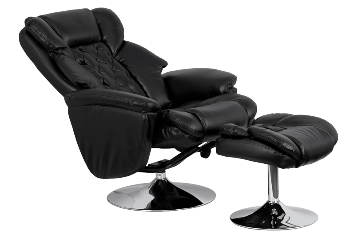 BLNK Wills Transitional Multi-Position Recliner and Ottoman with Chrome Base in Black LeatherSoft