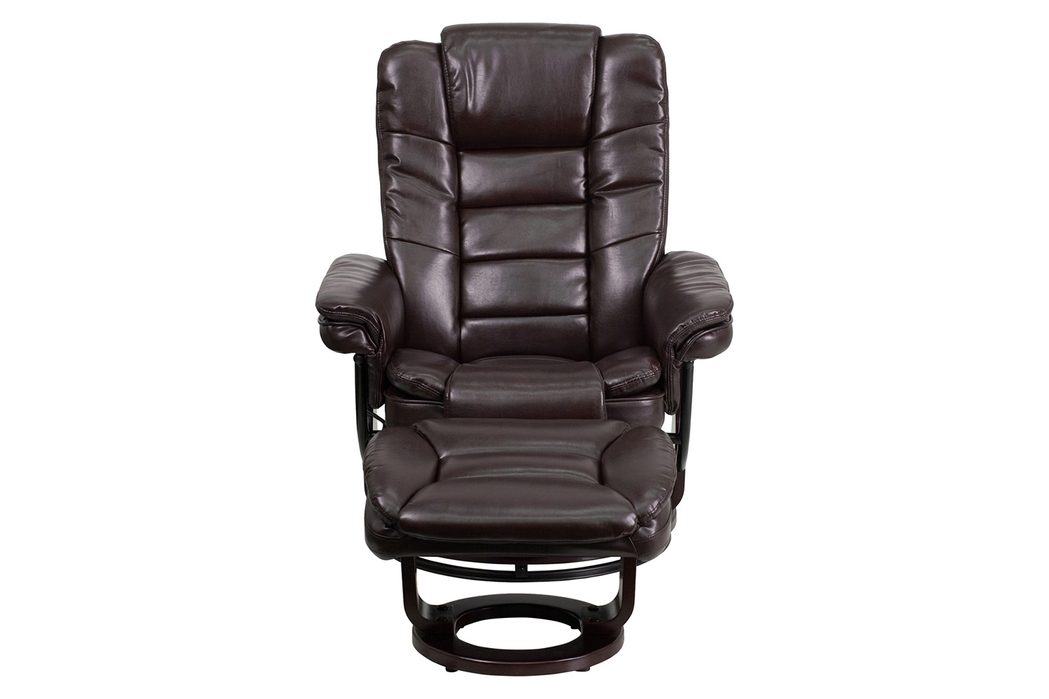 BLNK™ Bali LeatherSoft Contemporary Multi-Position Recliner with Horizontal Stitching and Ottoman with Swivel Mahogany Wood Base - Brown