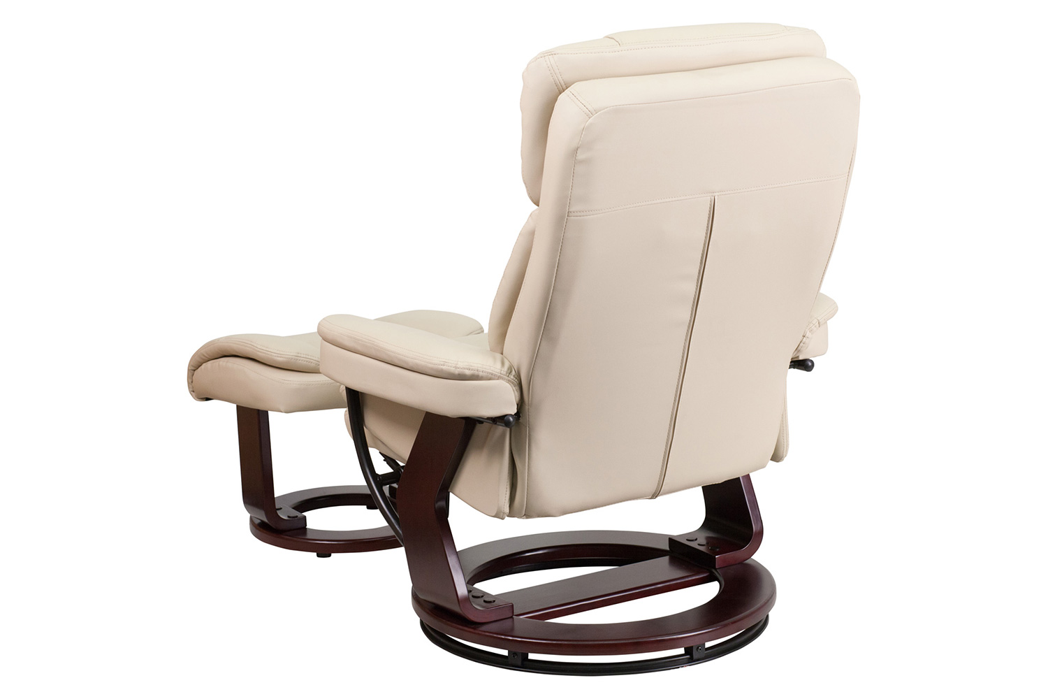 BLNK Allie LeatherSoft Contemporary Multi-Position Recliner and Curved Ottoman with Swivel Mahogany Wood Base - Beige