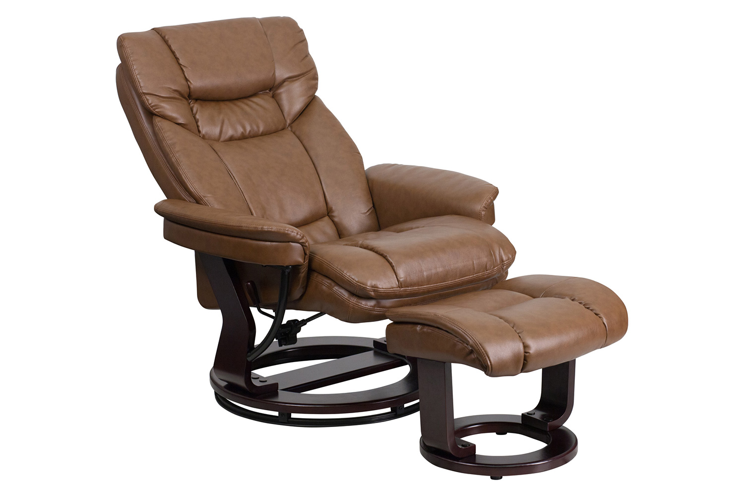 BLNK Allie LeatherSoft Contemporary Multi-Position Recliner and Curved Ottoman with Swivel Mahogany Wood Base - Palimino