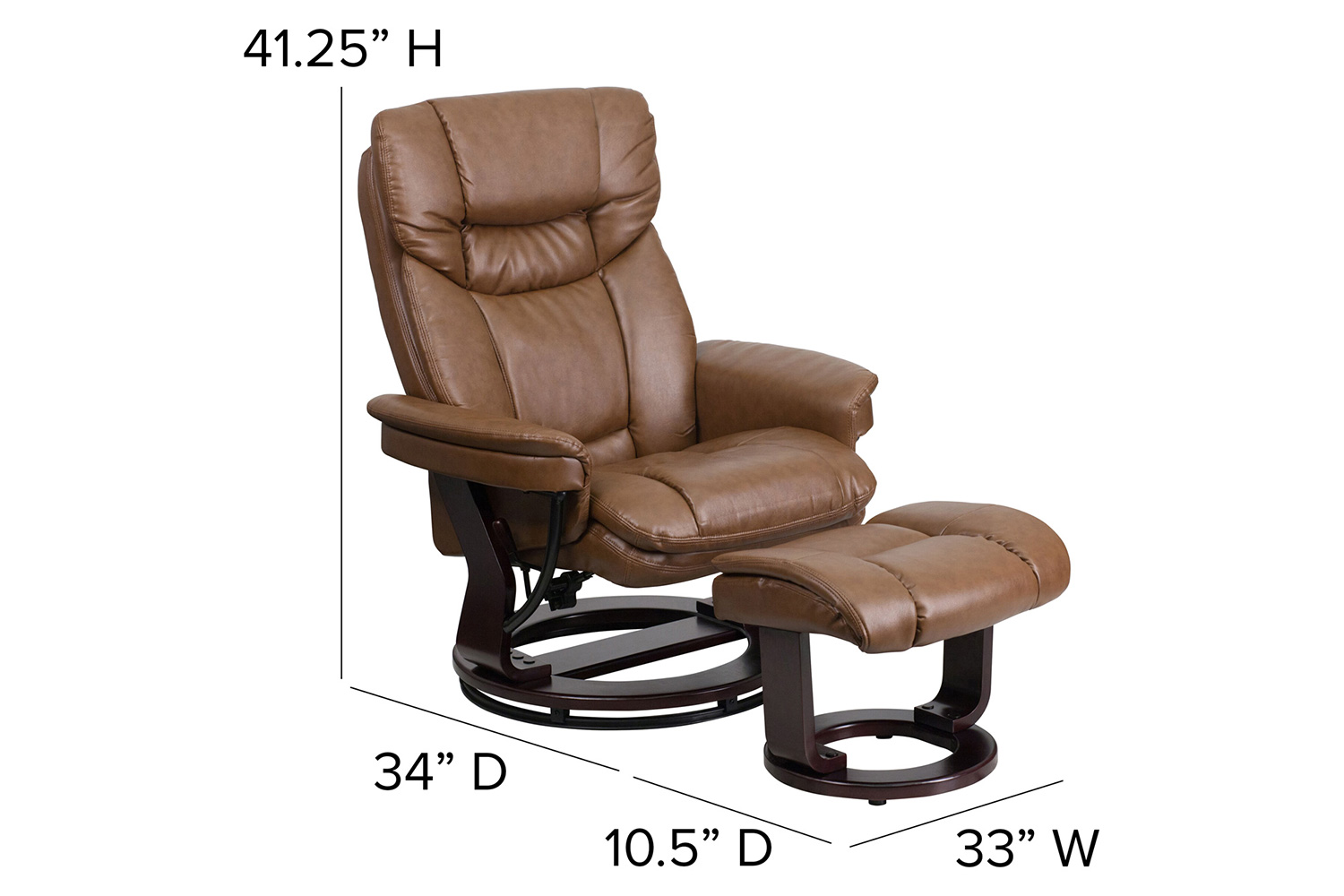 BLNK Allie LeatherSoft Contemporary Multi-Position Recliner and Curved Ottoman with Swivel Mahogany Wood Base - Palimino