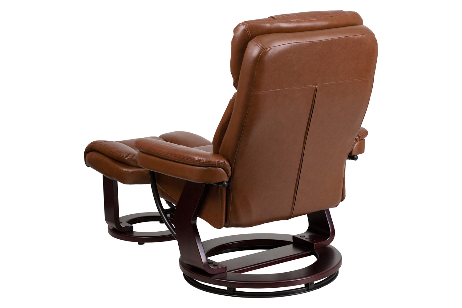 BLNK Allie LeatherSoft Contemporary Multi-Position Recliner and Curved Ottoman with Swivel Mahogany Wood Base - Brown Vintage