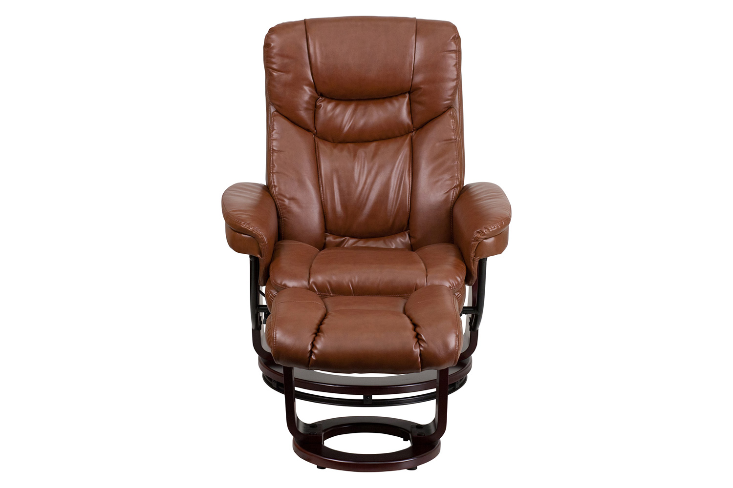 BLNK Allie LeatherSoft Contemporary Multi-Position Recliner and Curved Ottoman with Swivel Mahogany Wood Base - Brown Vintage