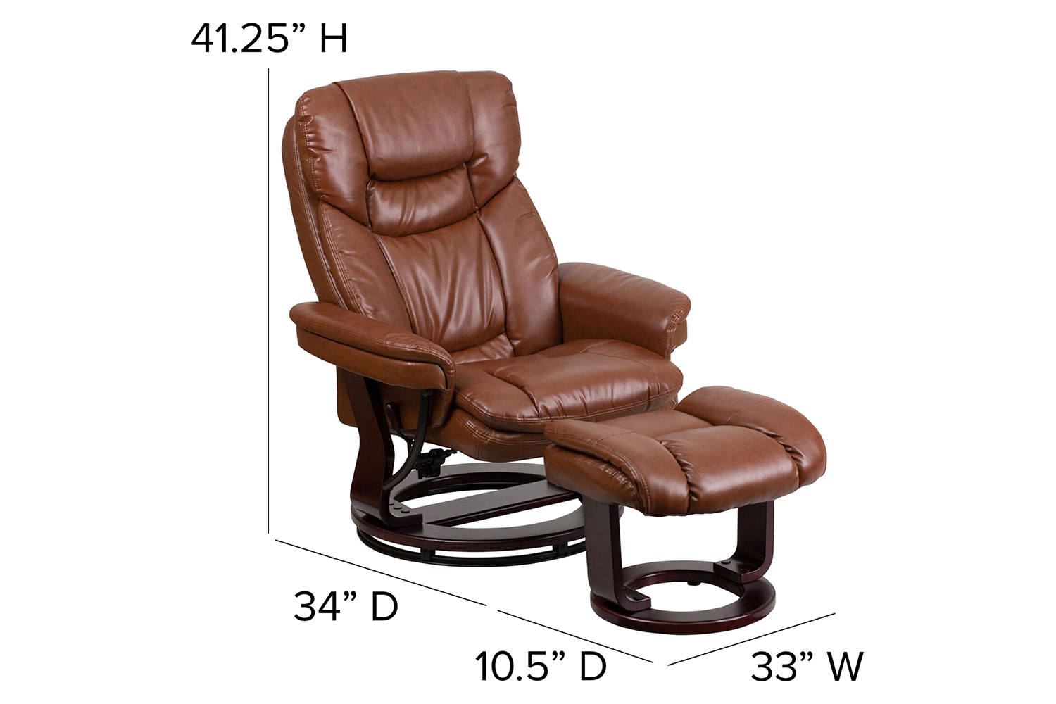 BLNK Allie LeatherSoft Contemporary Multi-Position Recliner and Curved Ottoman with Swivel Mahogany Wood Base - Brown Vintage