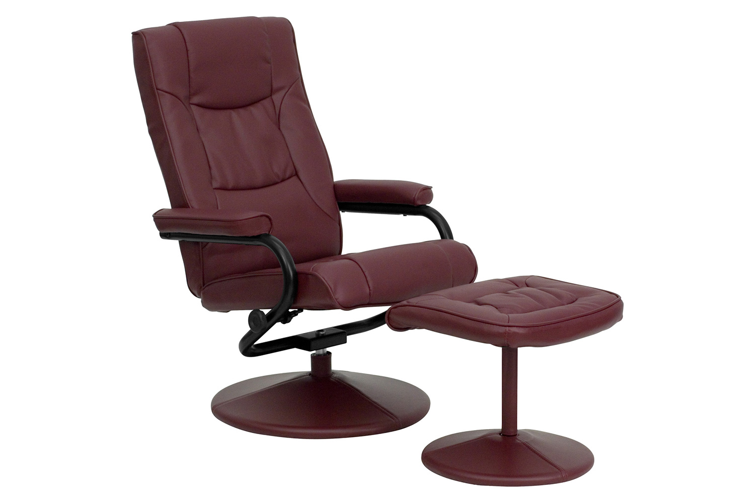 BLNK Rachel LeatherSoft Contemporary Multi-Position Recliner and Ottoman with Wrapped Base - Burgundy