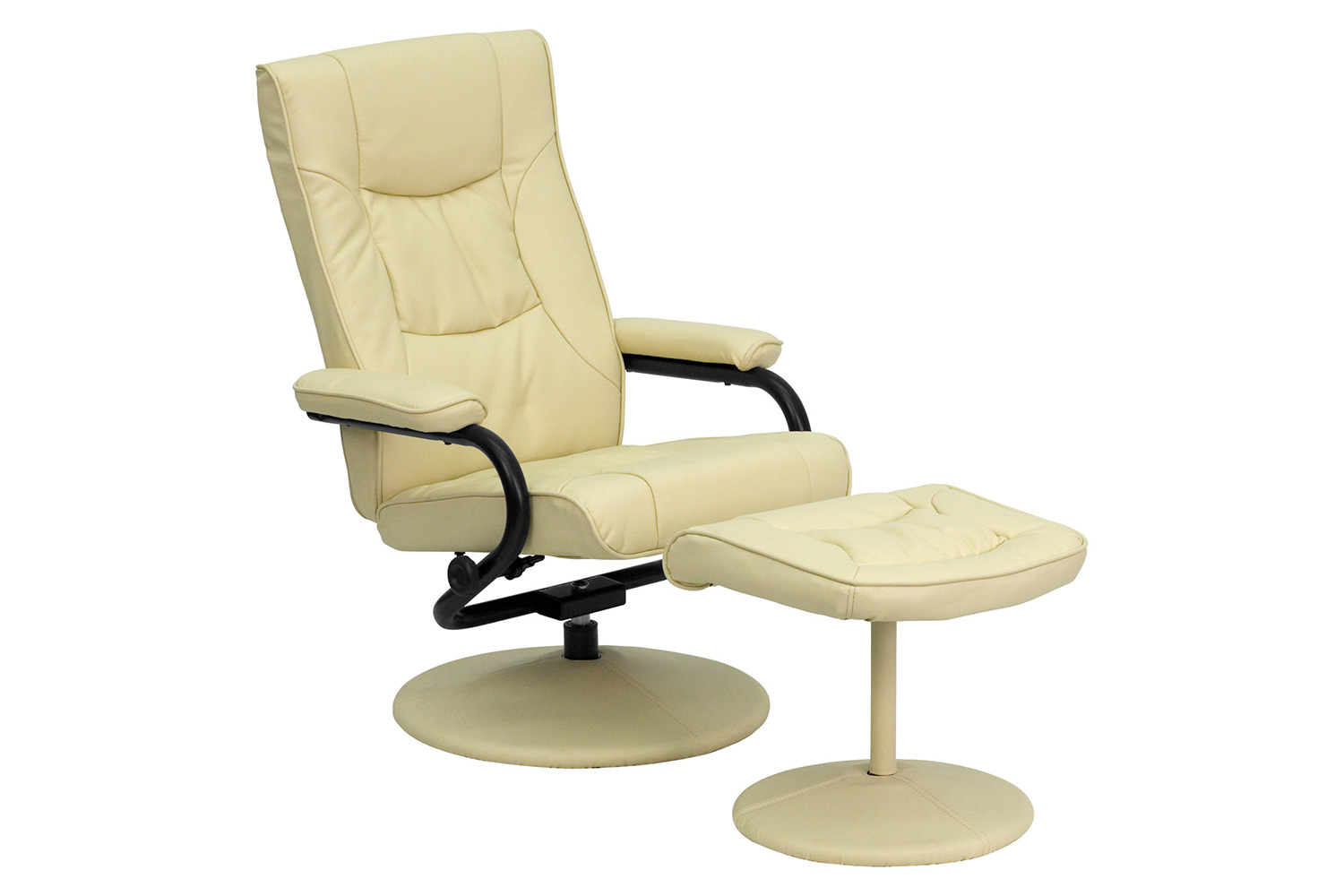 BLNK Rachel LeatherSoft Contemporary Multi-Position Recliner and Ottoman with Wrapped Base - Cream