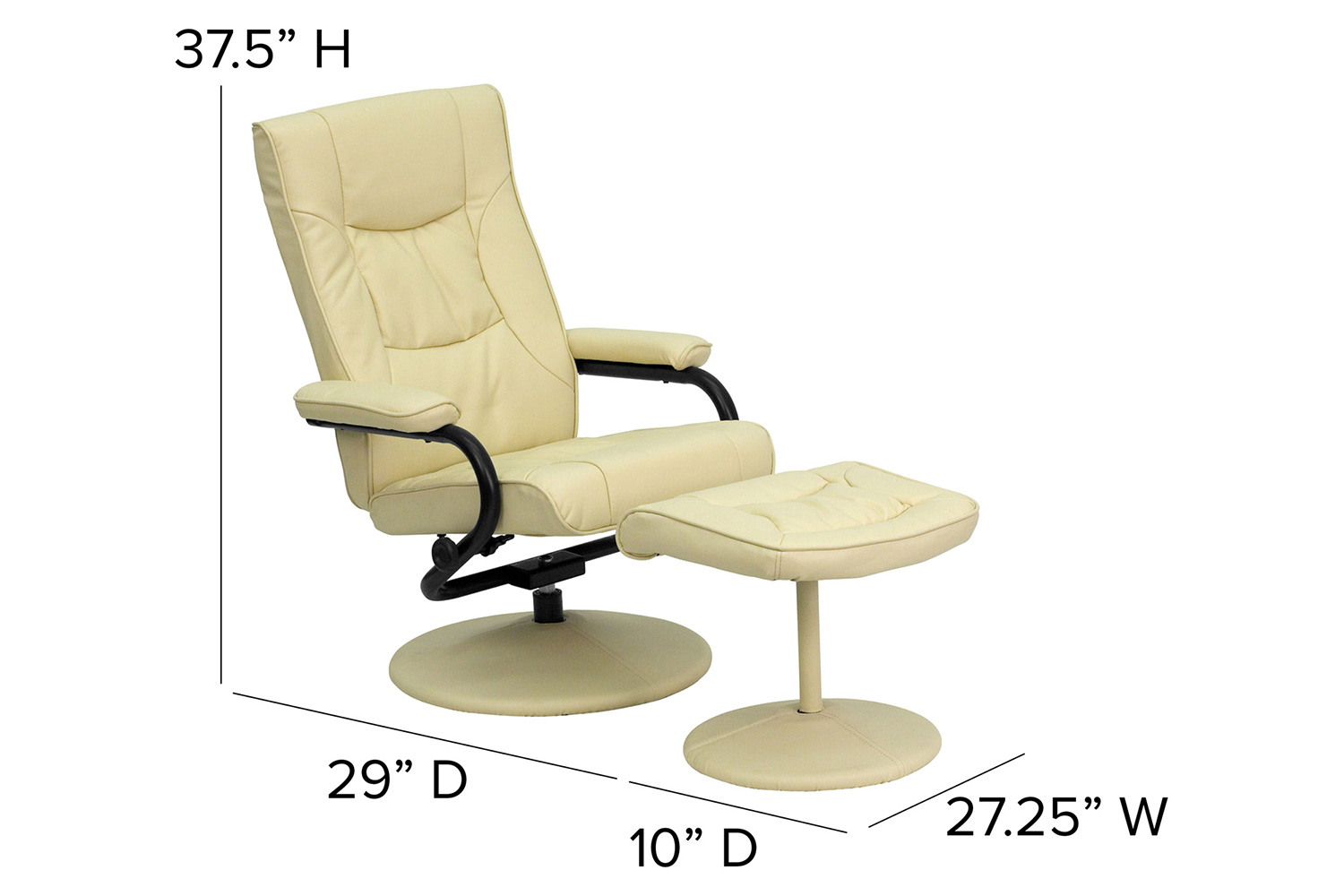 BLNK Rachel LeatherSoft Contemporary Multi-Position Recliner and Ottoman with Wrapped Base - Cream