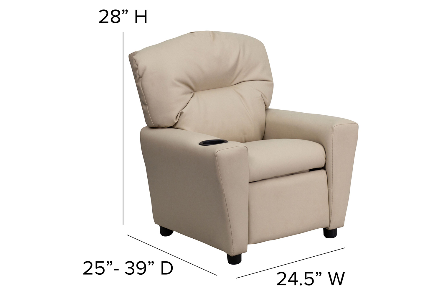 BLNK Chandler Vinyl Contemporary Kids Recliner with Cup Holder - Beige