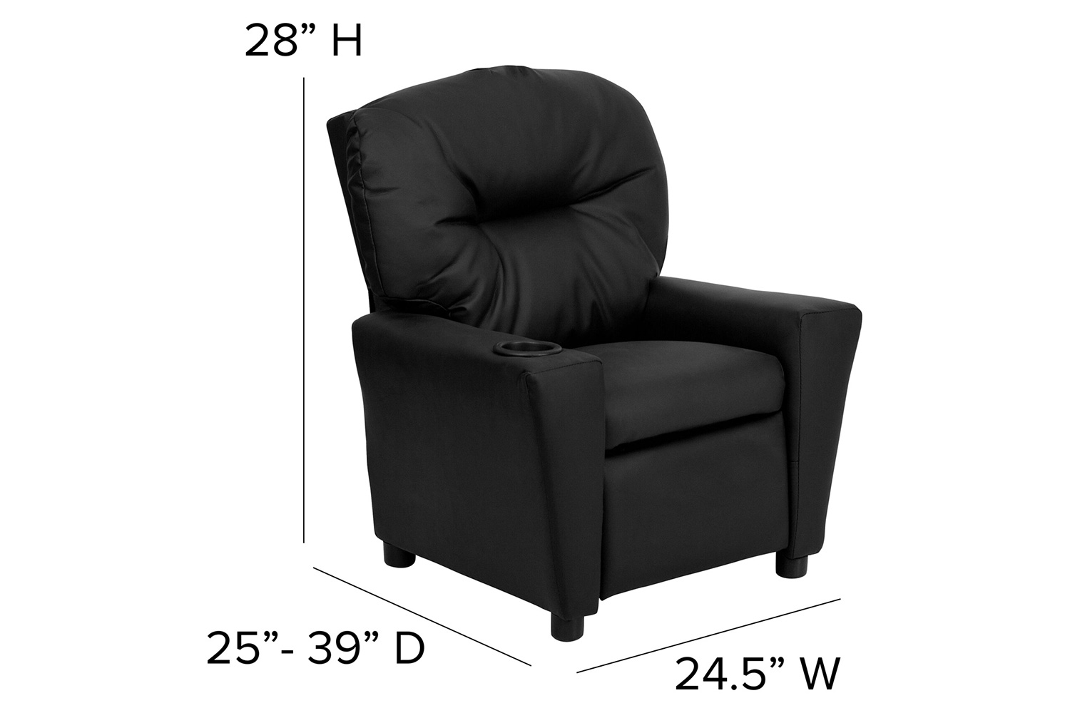 BLNK Chandler LeatherSoft Contemporary Kids Recliner with Cup Holder - Black