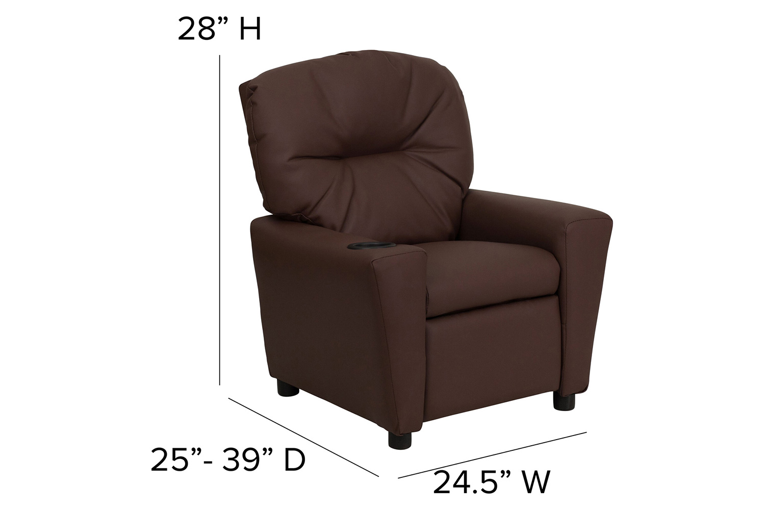 BLNK™ Chandler LeatherSoft Contemporary Kids Recliner with Cup Holder - Brown