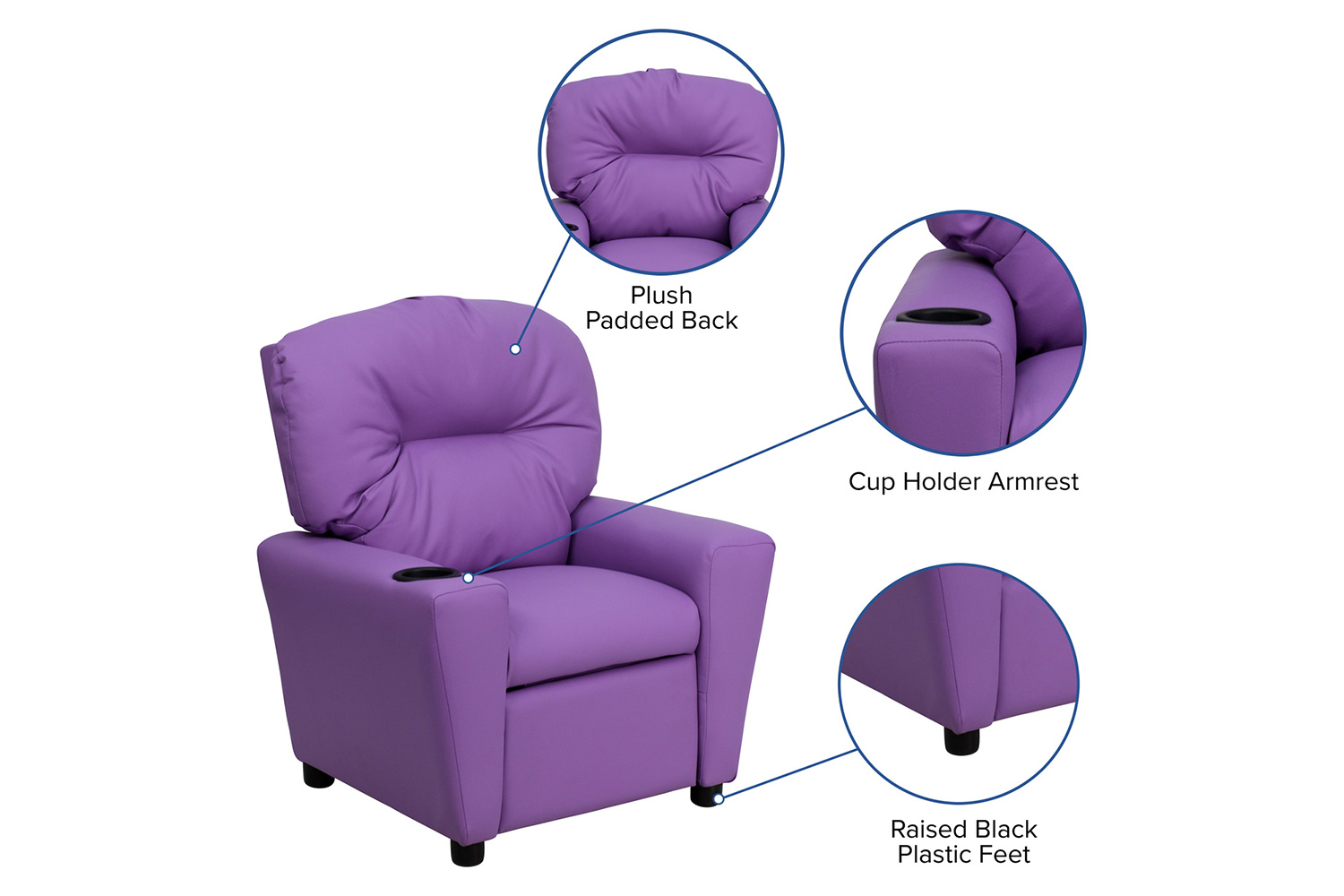 BLNK Chandler Vinyl Contemporary Kids Recliner with Cup Holder - Lavender