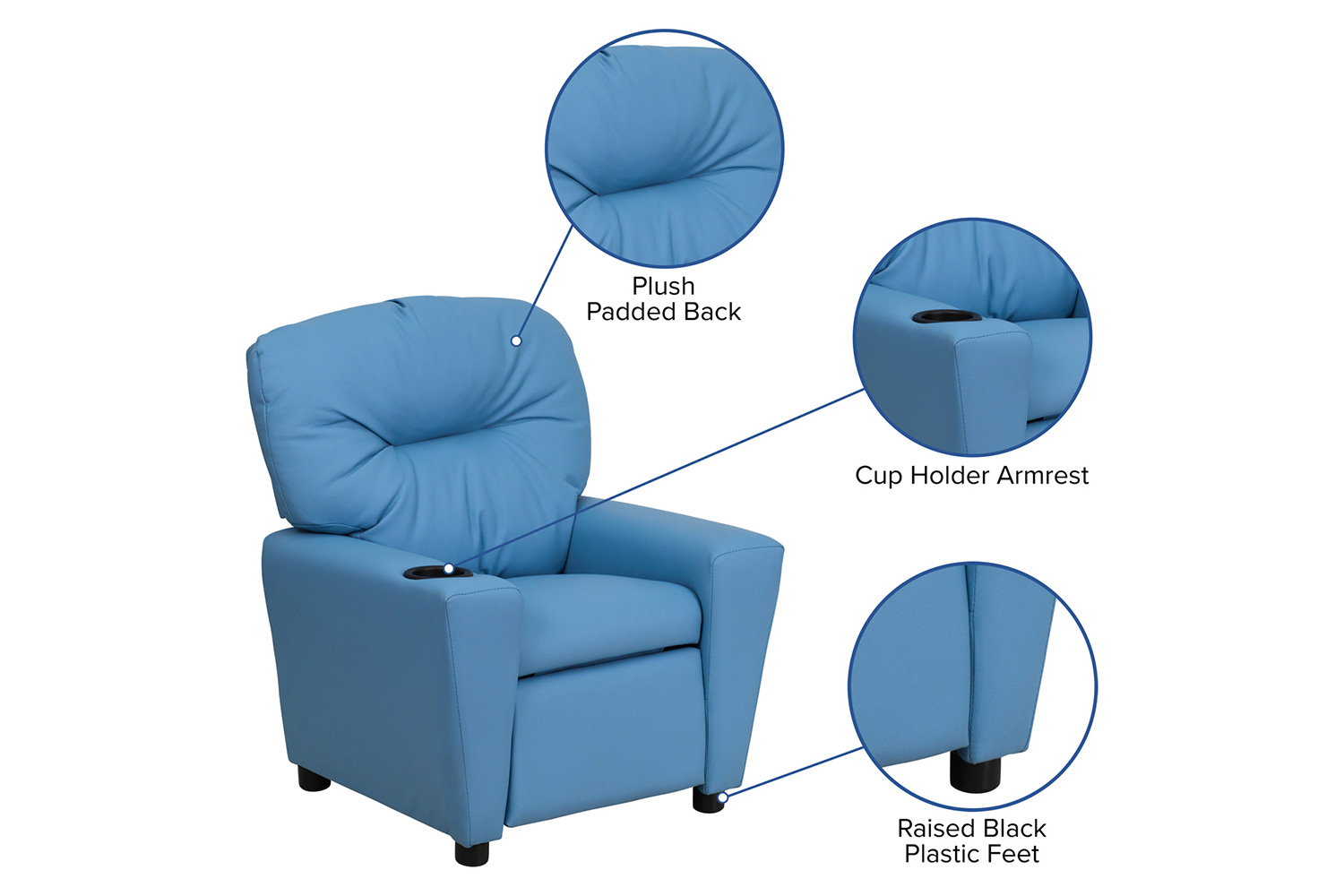 BLNK Chandler Vinyl Contemporary Kids Recliner with Cup Holder - Light Blue