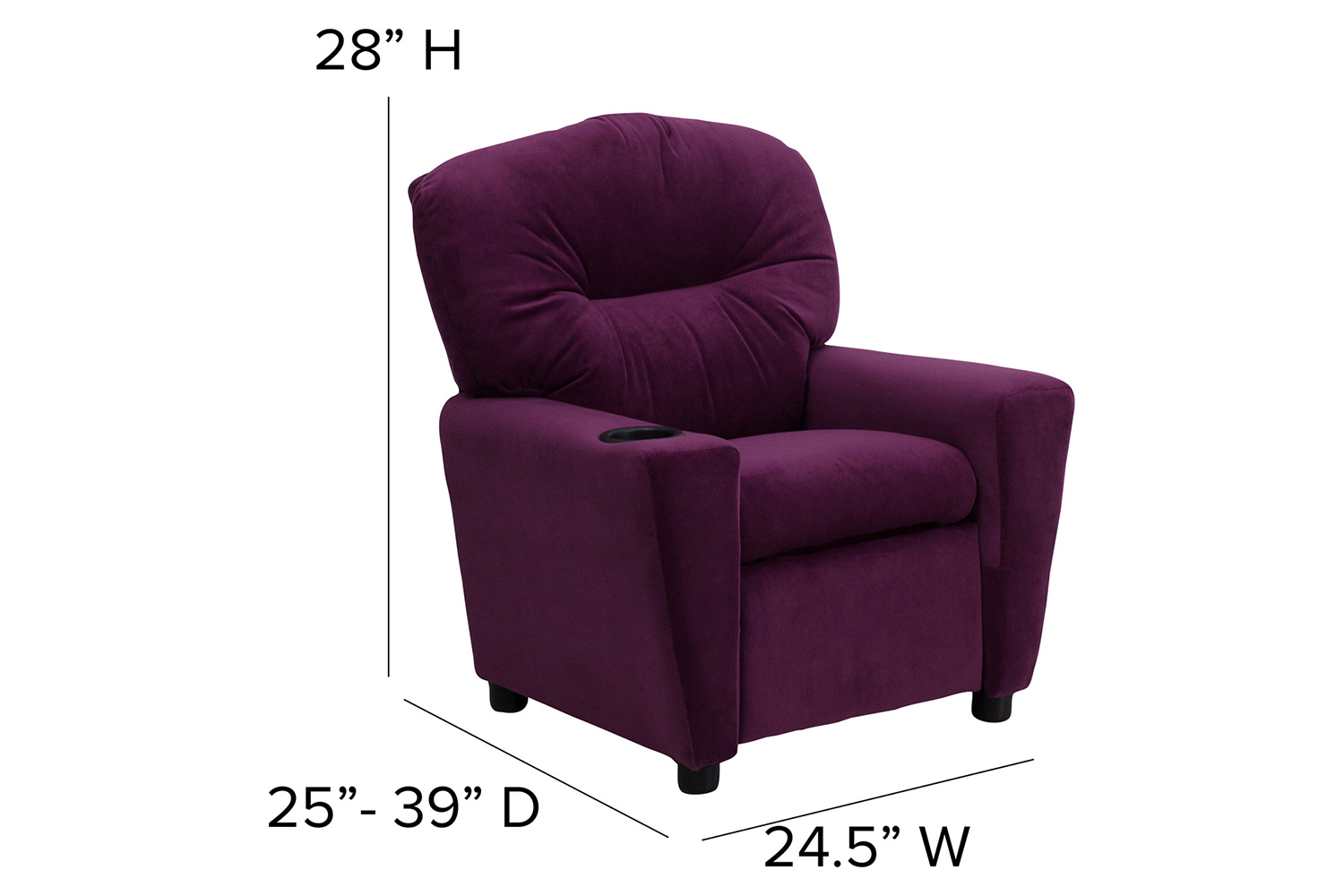 BLNK Chandler Microfiber Contemporary Kids Recliner with Cup Holder - Purple