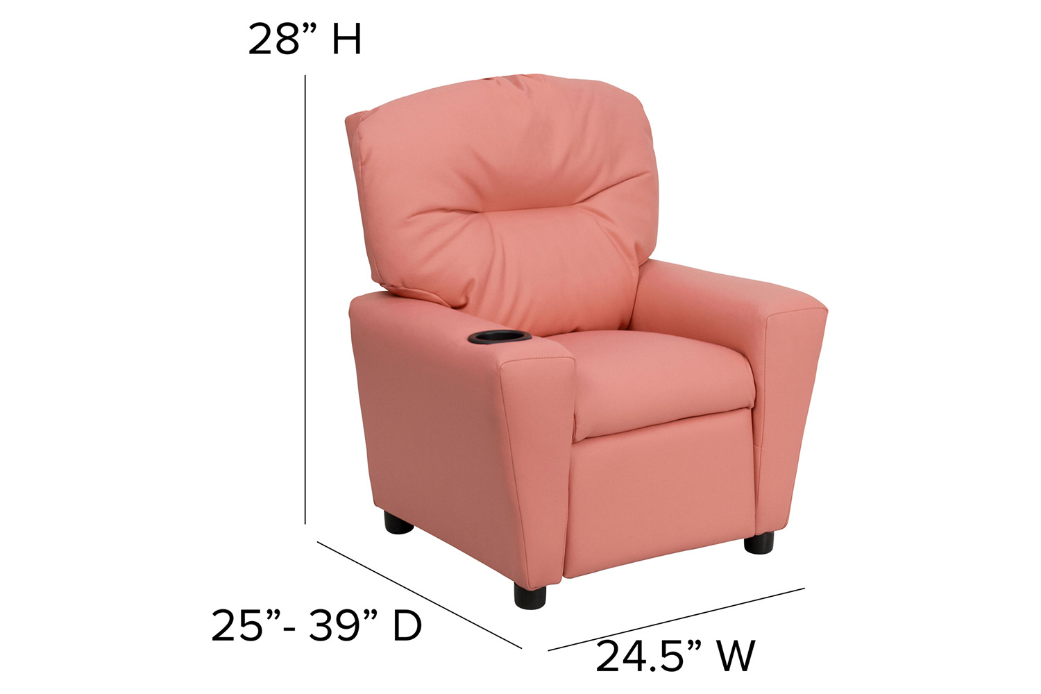 BLNK Chandler Vinyl Contemporary Kids Recliner with Cup Holder - Pink