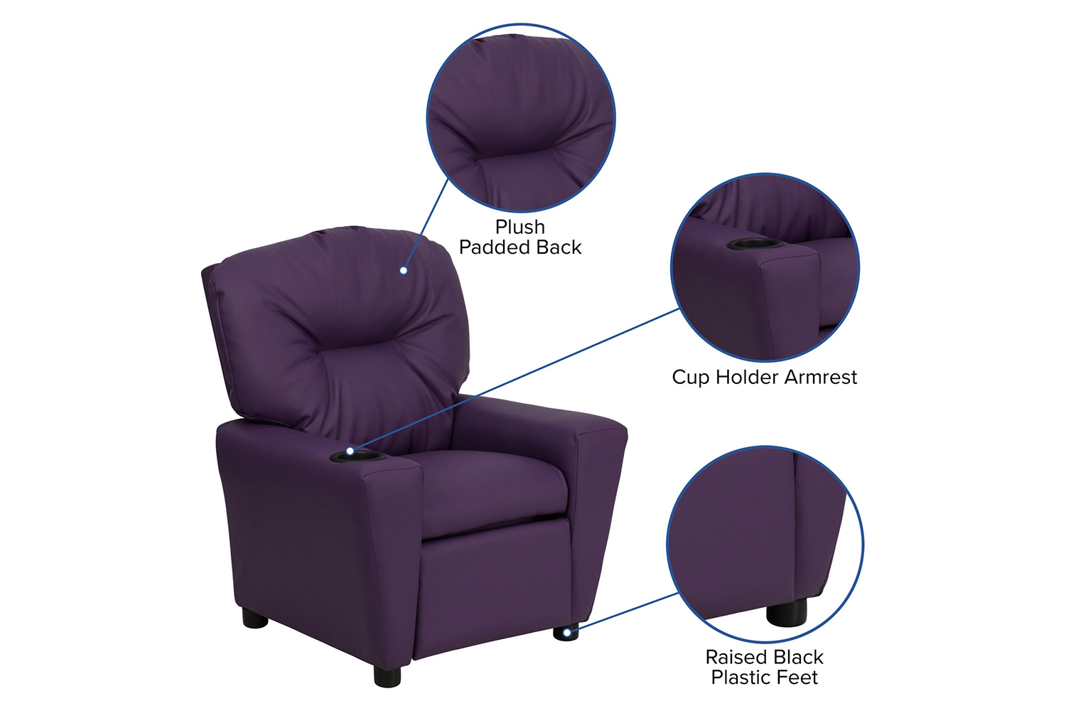 BLNK Chandler Vinyl Contemporary Kids Recliner with Cup Holder - Purple