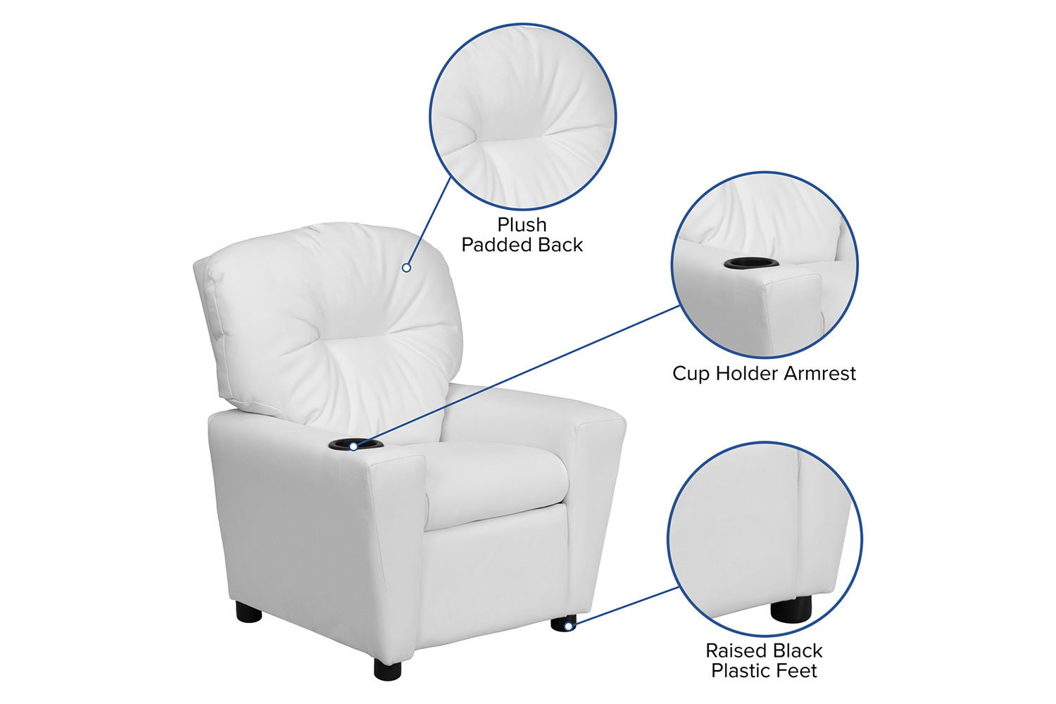 BLNK™ Chandler Vinyl Contemporary Kids Recliner with Cup Holder - White