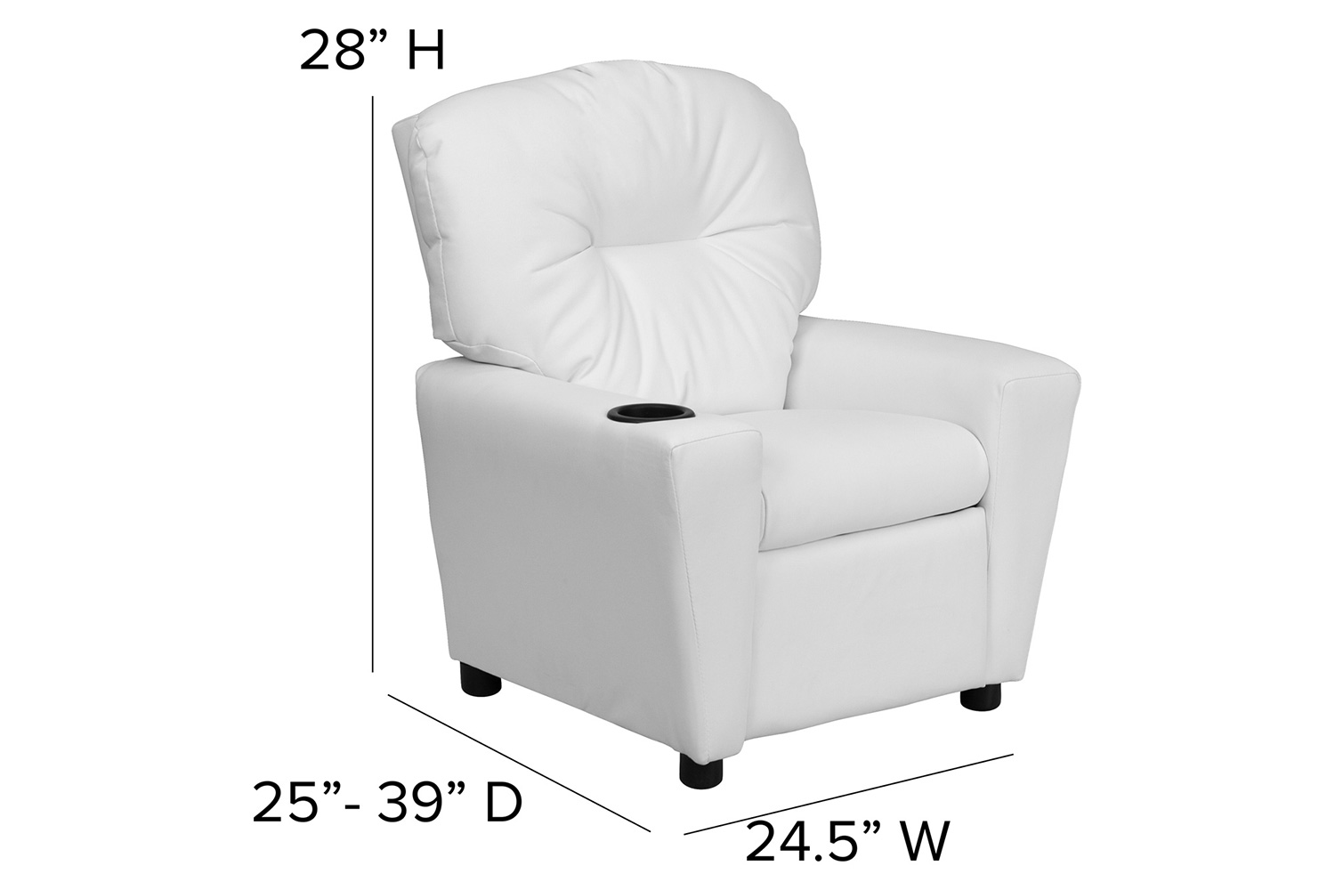 BLNK™ Chandler Vinyl Contemporary Kids Recliner with Cup Holder - White