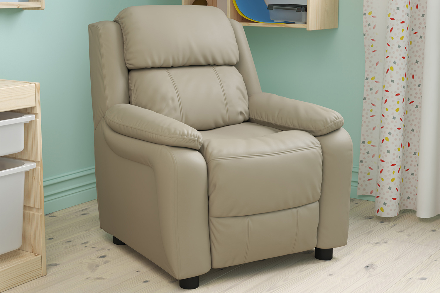 BLNK Charlie Deluxe Vinyl Padded Contemporary Kids Recliner with Storage Arms