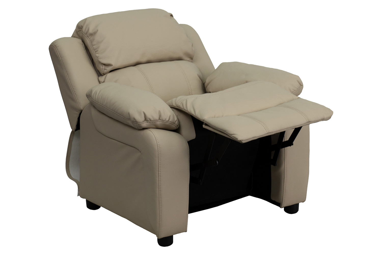 BLNK Charlie Deluxe Vinyl Padded Contemporary Kids Recliner with Storage Arms - Beige