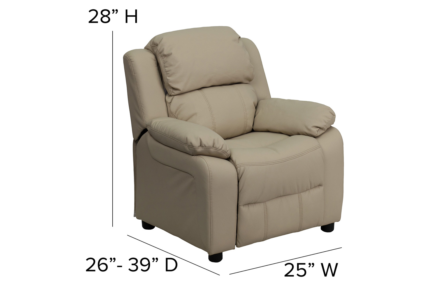 BLNK Charlie Deluxe Vinyl Padded Contemporary Kids Recliner with Storage Arms - Beige