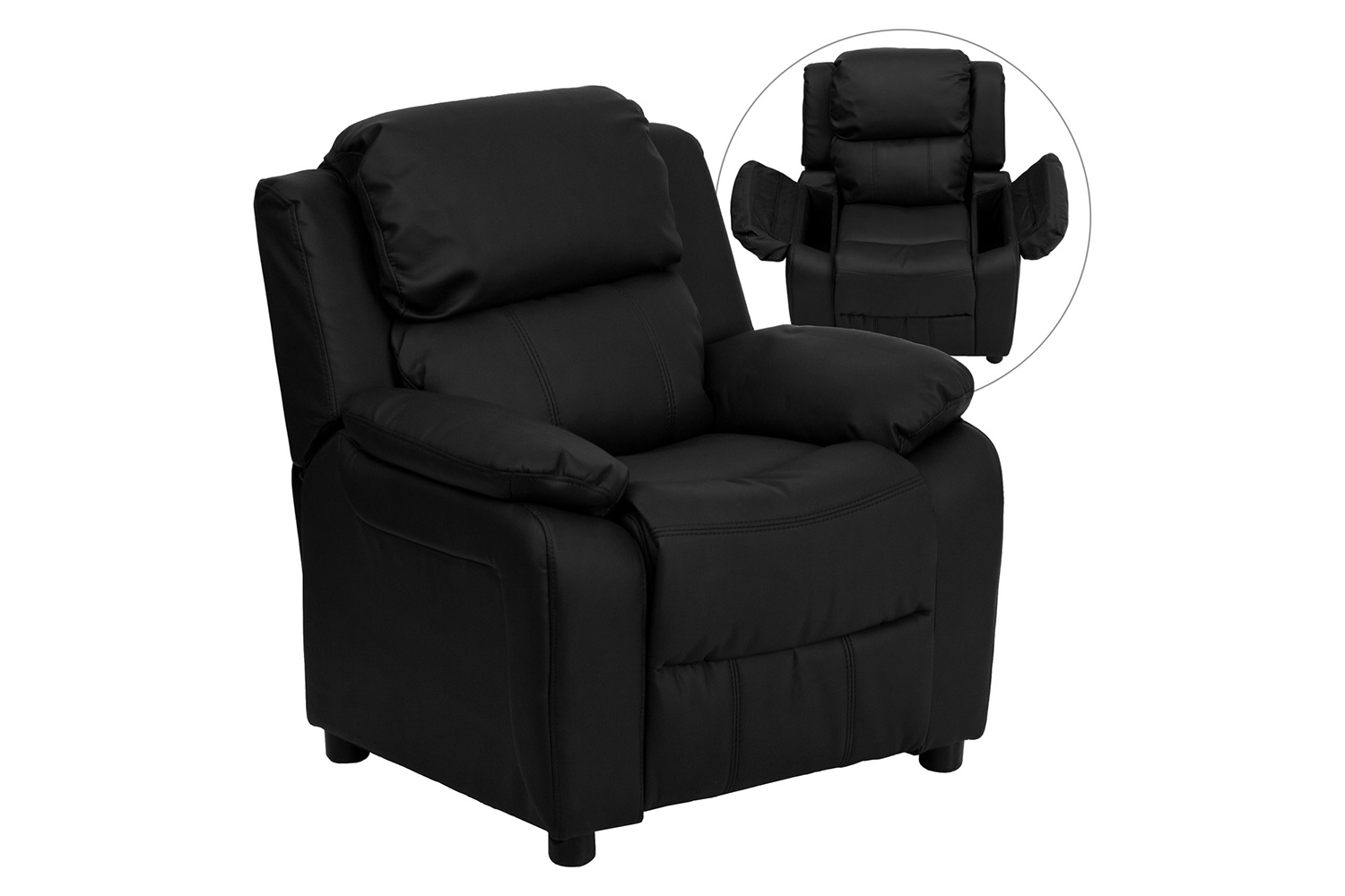 BLNK Charlie Deluxe LeatherSoft Padded Contemporary Kids Recliner with Storage Arms