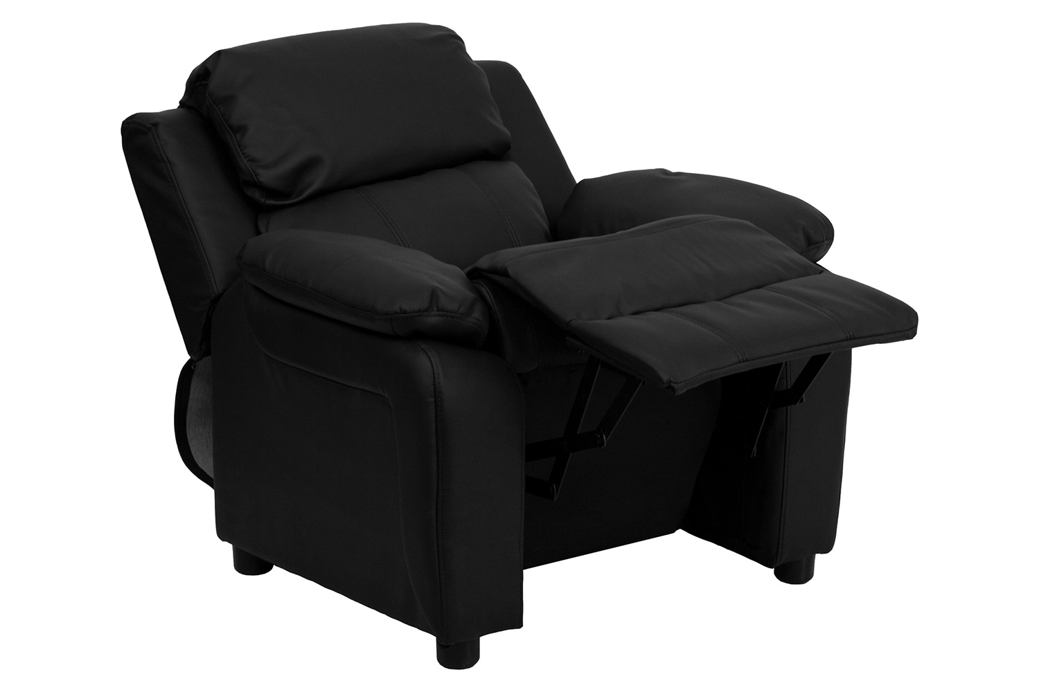 BLNK Charlie Deluxe LeatherSoft Padded Contemporary Kids Recliner with Storage Arms - Black