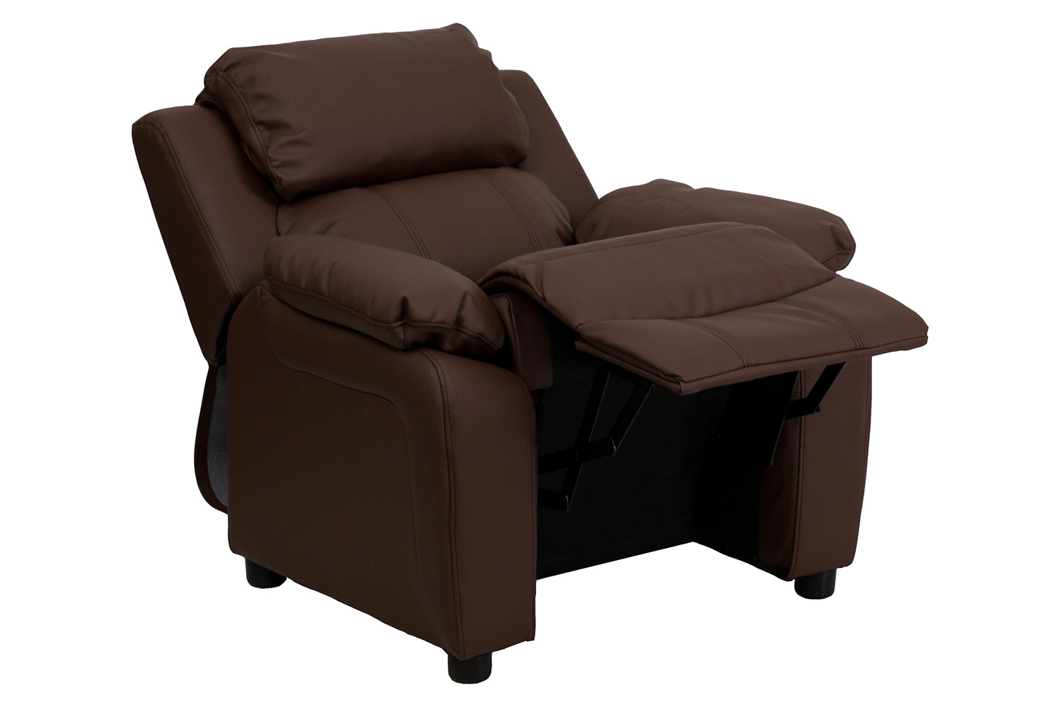 BLNK™ Charlie Deluxe LeatherSoft Padded Contemporary Kids Recliner with Storage Arms - Brown