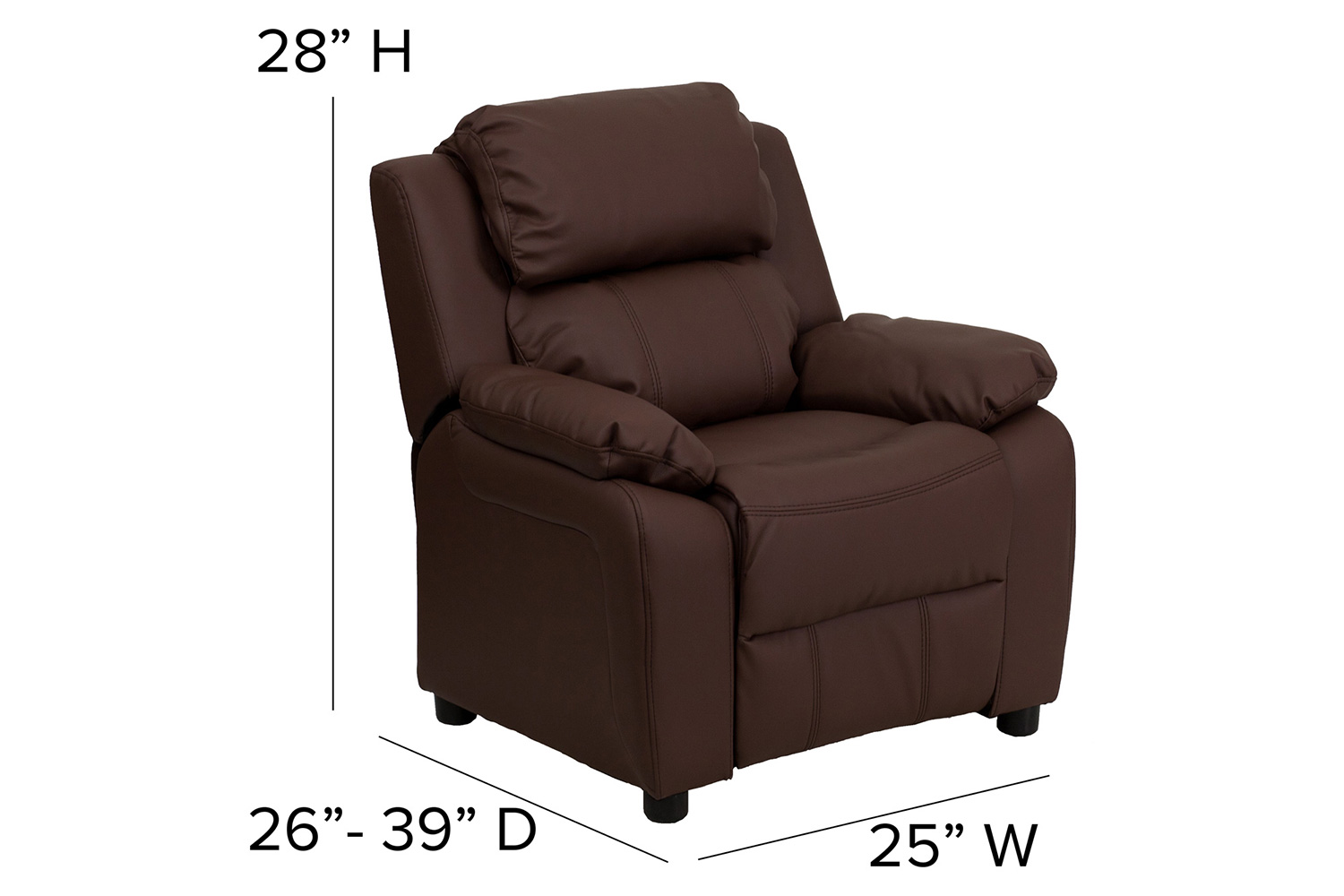 BLNK™ Charlie Deluxe LeatherSoft Padded Contemporary Kids Recliner with Storage Arms - Brown