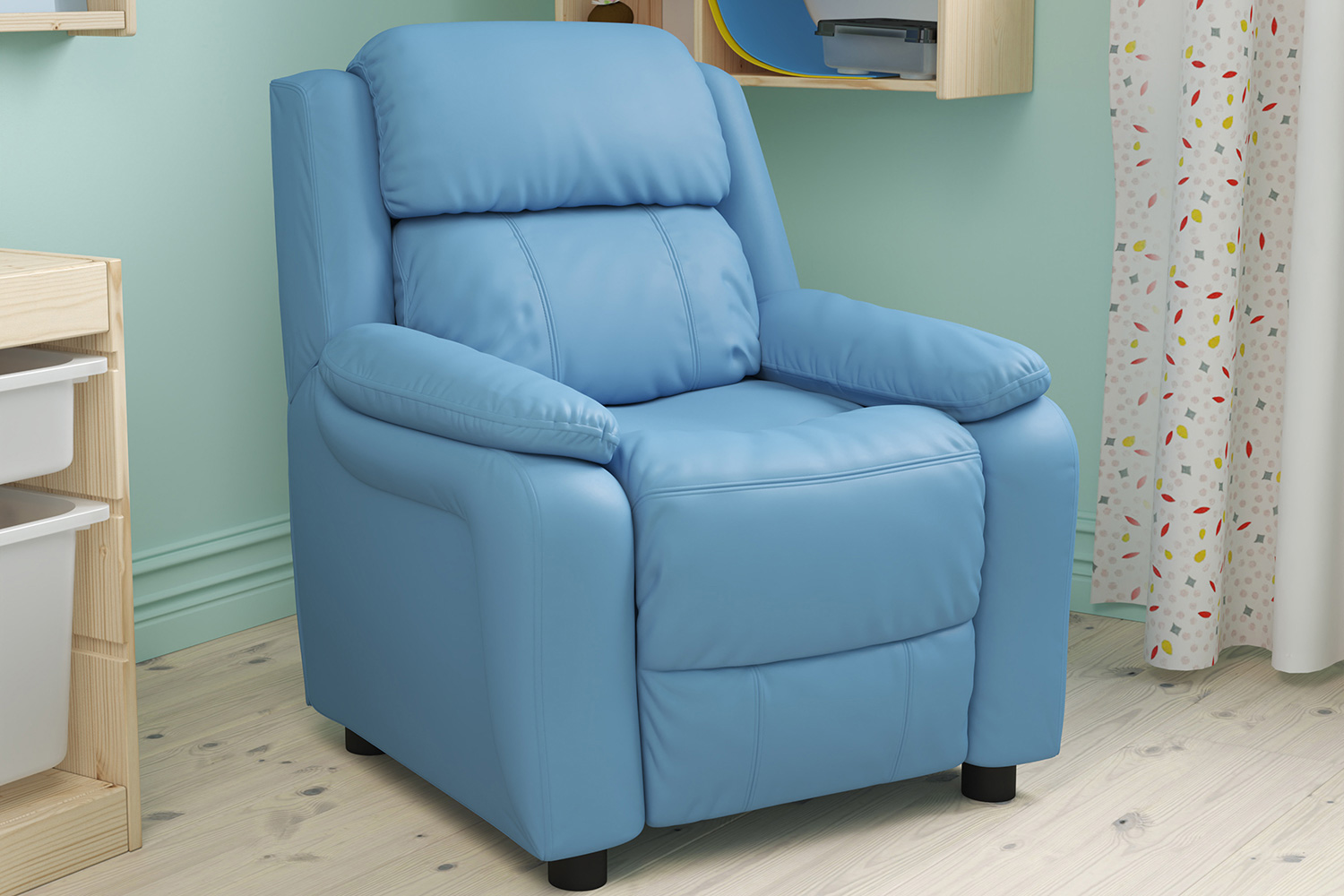 BLNK Charlie Deluxe Vinyl Padded Contemporary Kids Recliner with Storage Arms