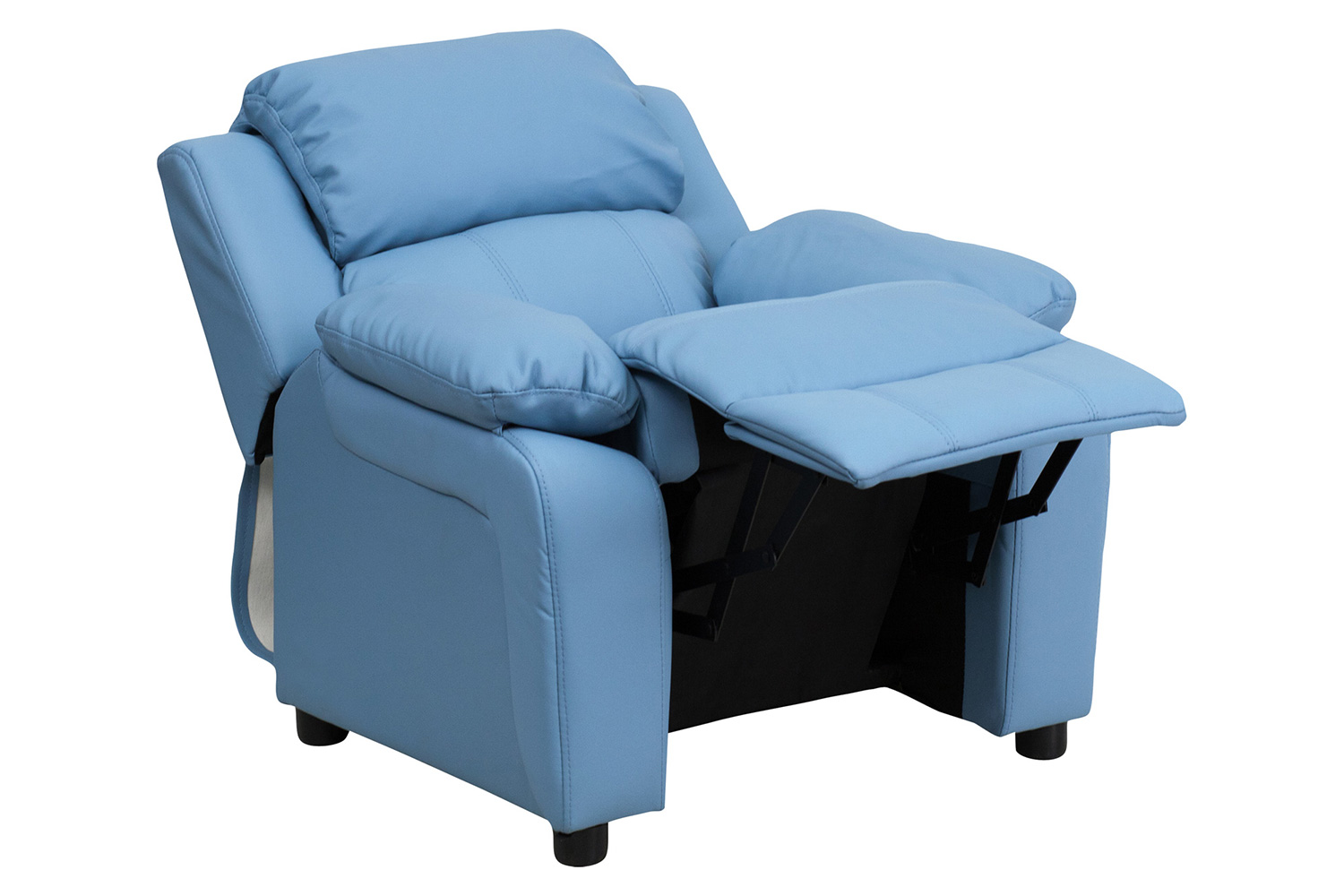 BLNK Charlie Deluxe Vinyl Padded Contemporary Kids Recliner with Storage Arms - Light Blue