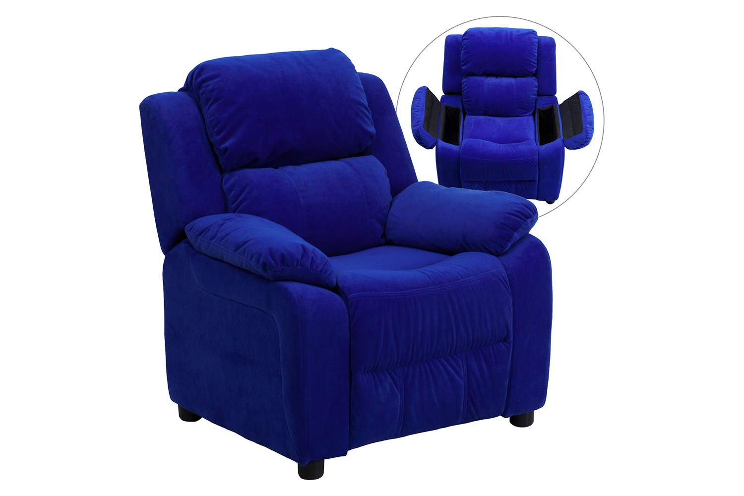 BLNK Charlie Deluxe Microfiber Padded Contemporary Kids Recliner with Storage Arms - Blue