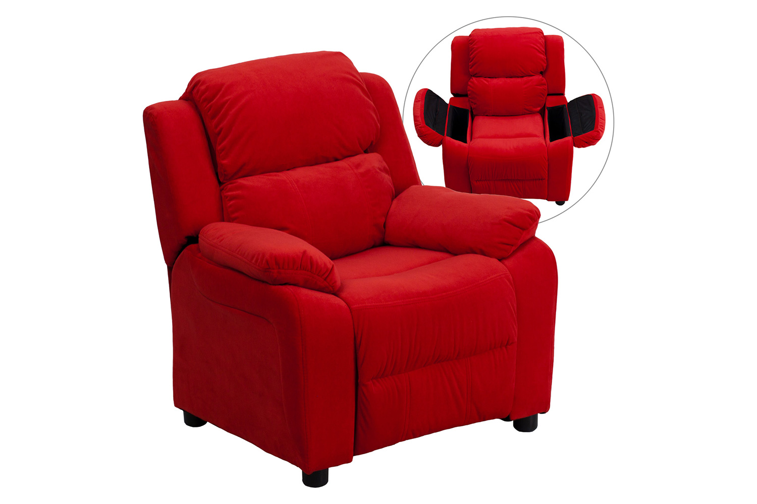 BLNK™ Charlie Deluxe Microfiber Padded Contemporary Kids Recliner with Storage Arms - Red