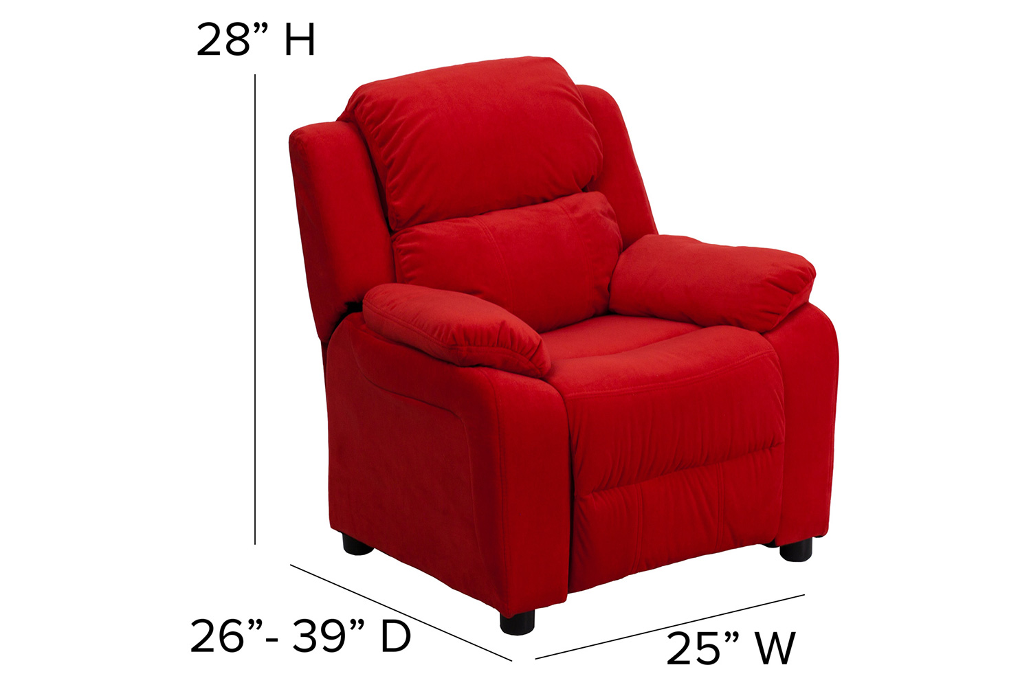 BLNK™ Charlie Deluxe Microfiber Padded Contemporary Kids Recliner with Storage Arms - Red