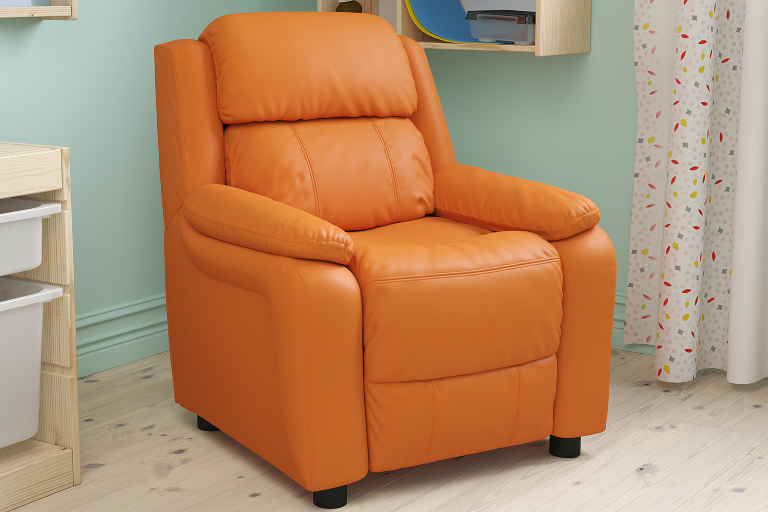 BLNK Charlie Deluxe Vinyl Padded Contemporary Kids Recliner with Storage Arms