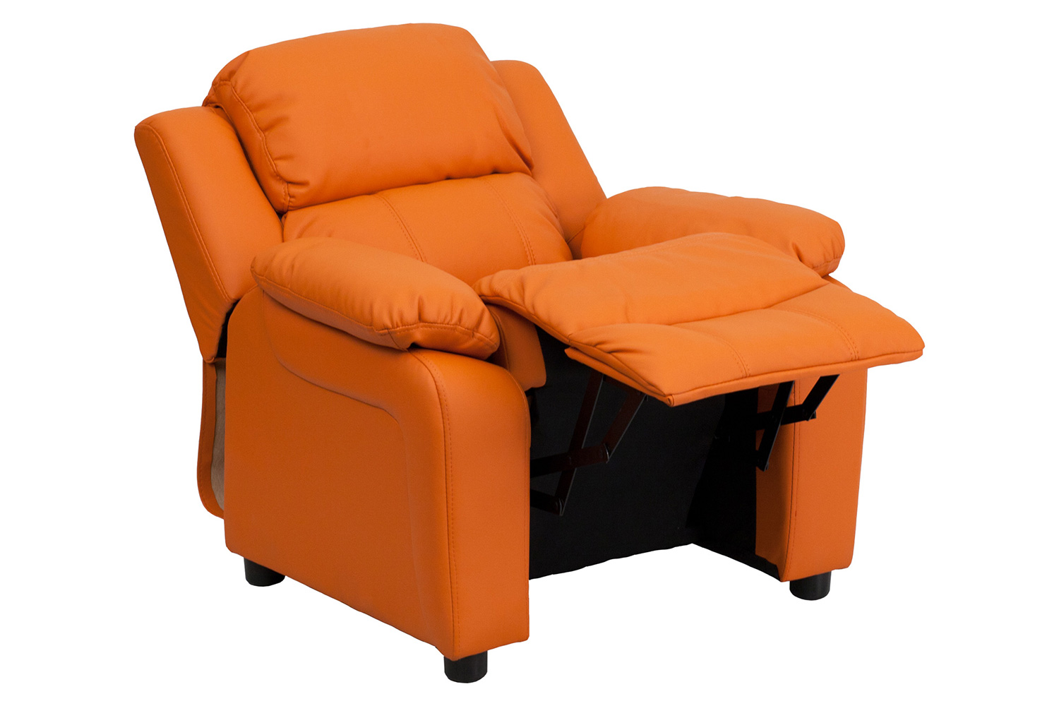 BLNK Charlie Deluxe Vinyl Padded Contemporary Kids Recliner with Storage Arms - Orange