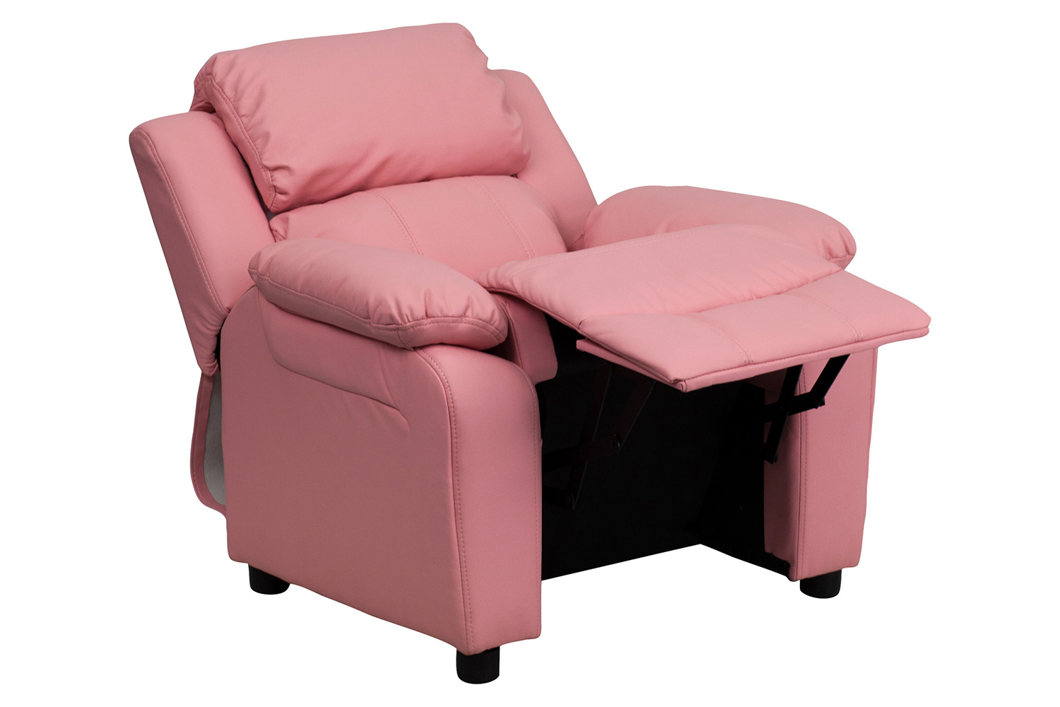 BLNK Charlie Deluxe Vinyl Padded Contemporary Kids Recliner with Storage Arms - Pink