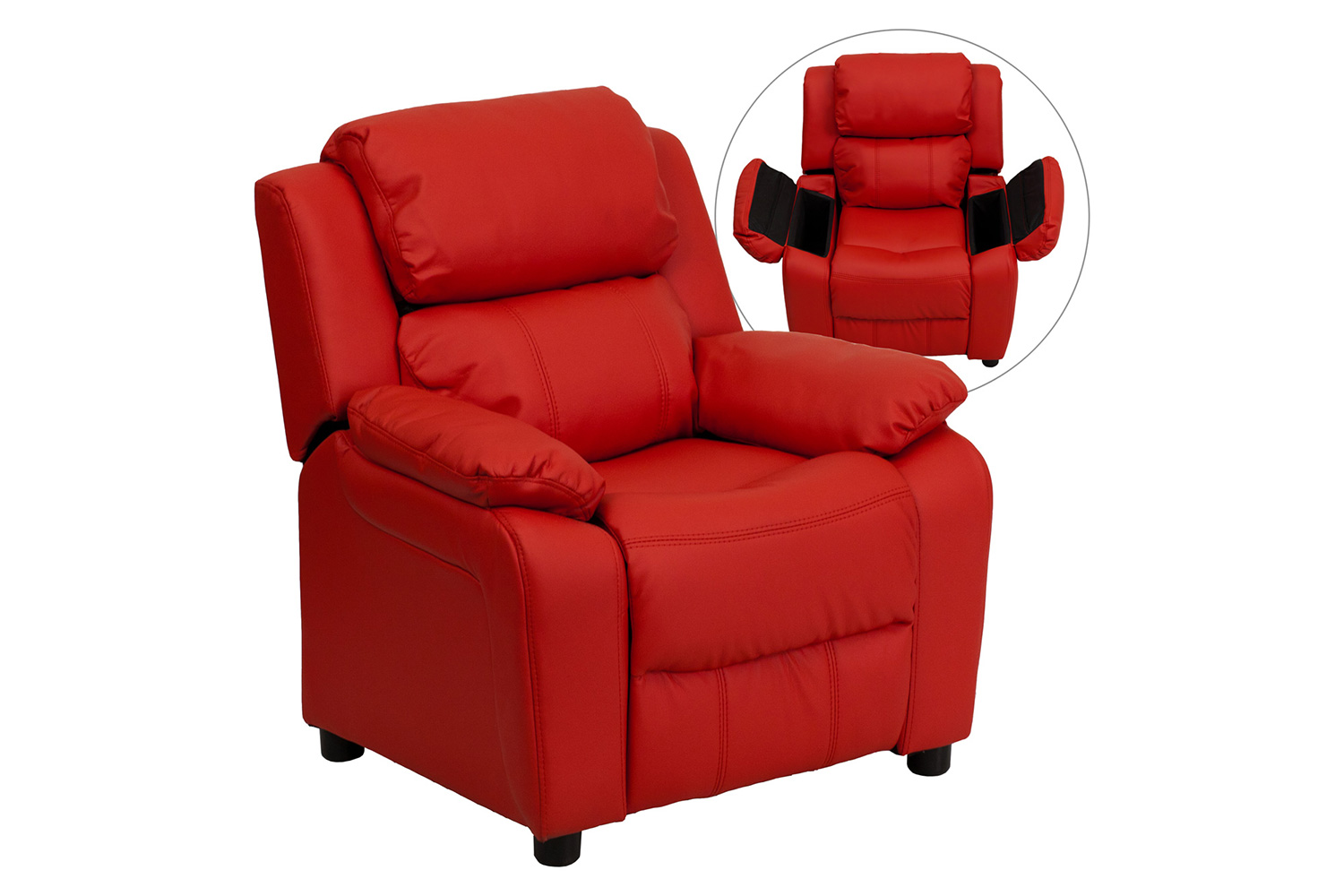 BLNK Charlie Deluxe Vinyl Padded Contemporary Kids Recliner with Storage Arms - Red