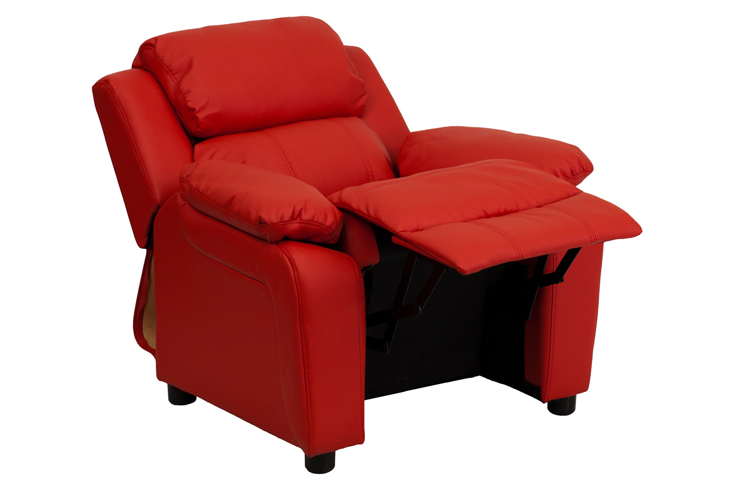 BLNK Charlie Deluxe Vinyl Padded Contemporary Kids Recliner with Storage Arms - Red