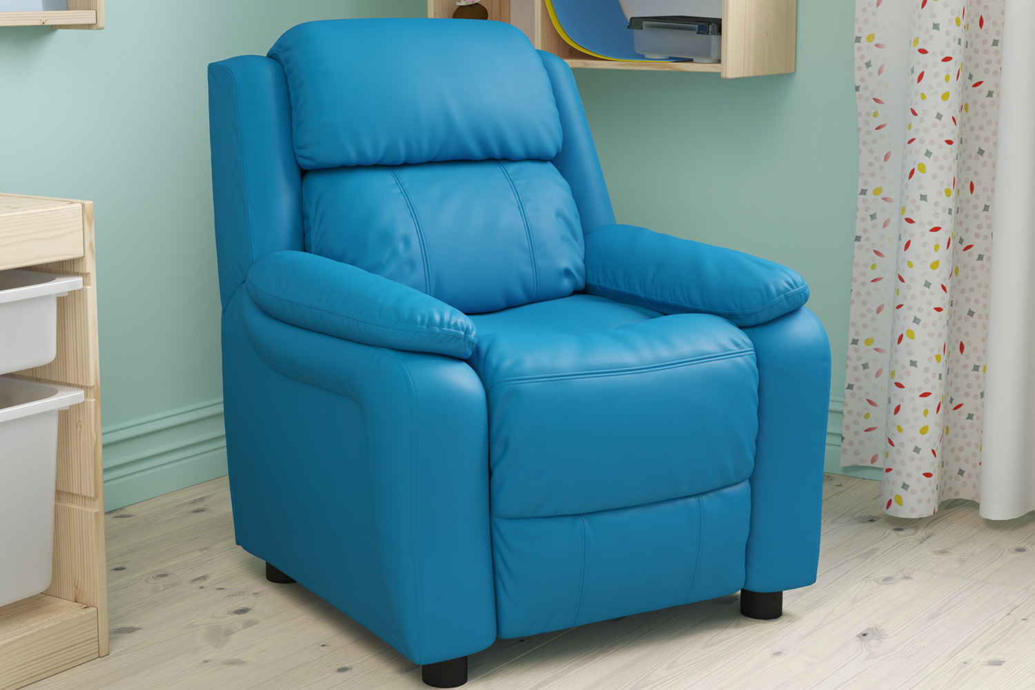 BLNK Charlie Deluxe Vinyl Padded Contemporary Kids Recliner with Storage Arms