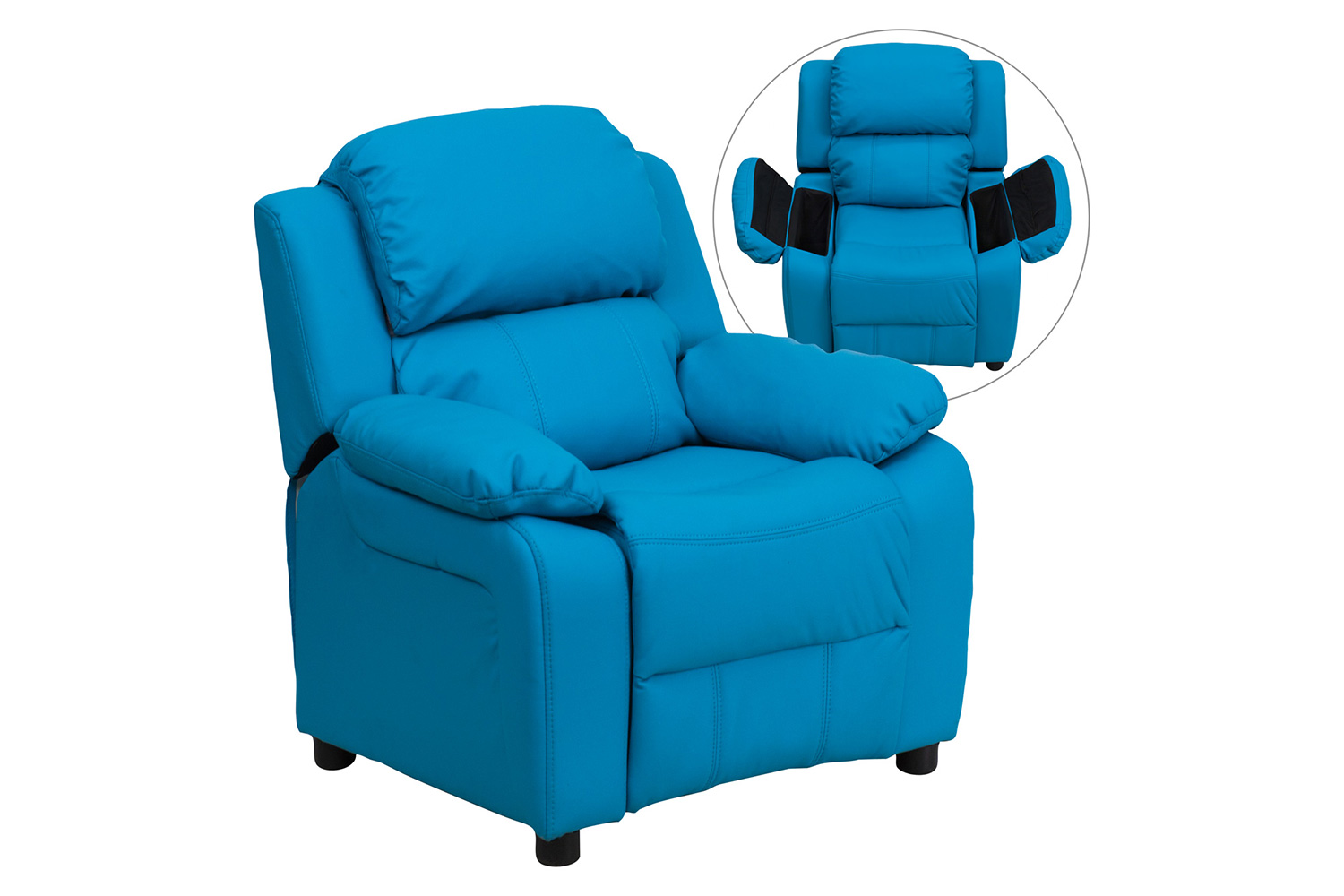 BLNK Charlie Deluxe Vinyl Padded Contemporary Kids Recliner with Storage Arms - Turquoise