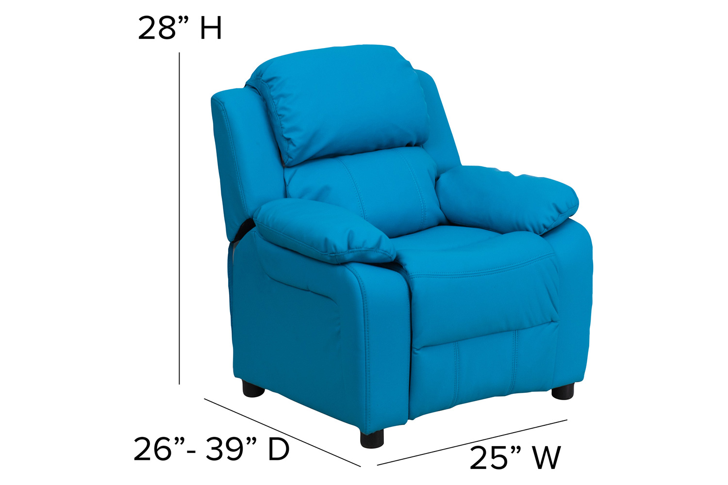 BLNK Charlie Deluxe Vinyl Padded Contemporary Kids Recliner with Storage Arms - Turquoise