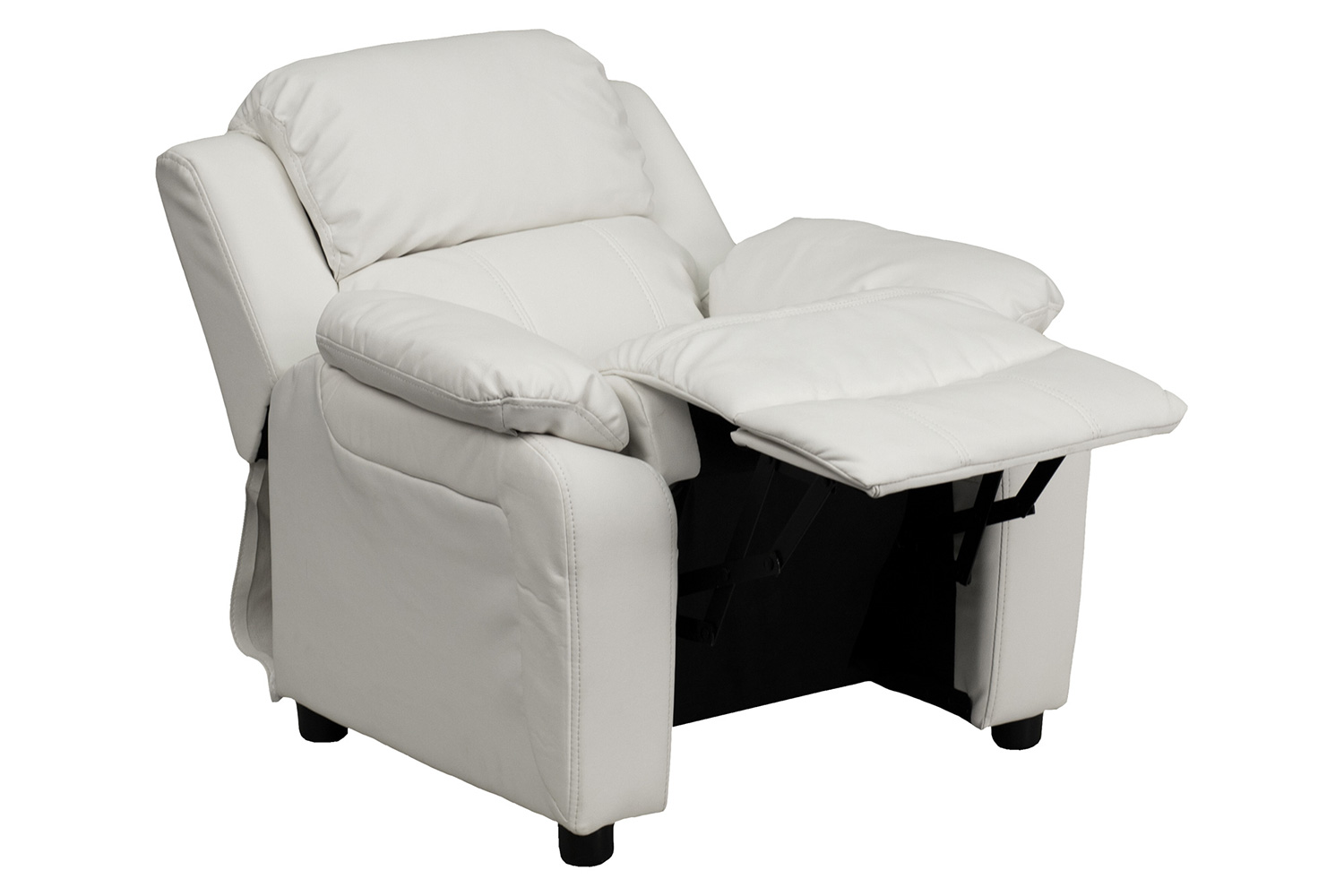 BLNK™ Charlie Deluxe Vinyl Padded Contemporary Kids Recliner with Storage Arms - White